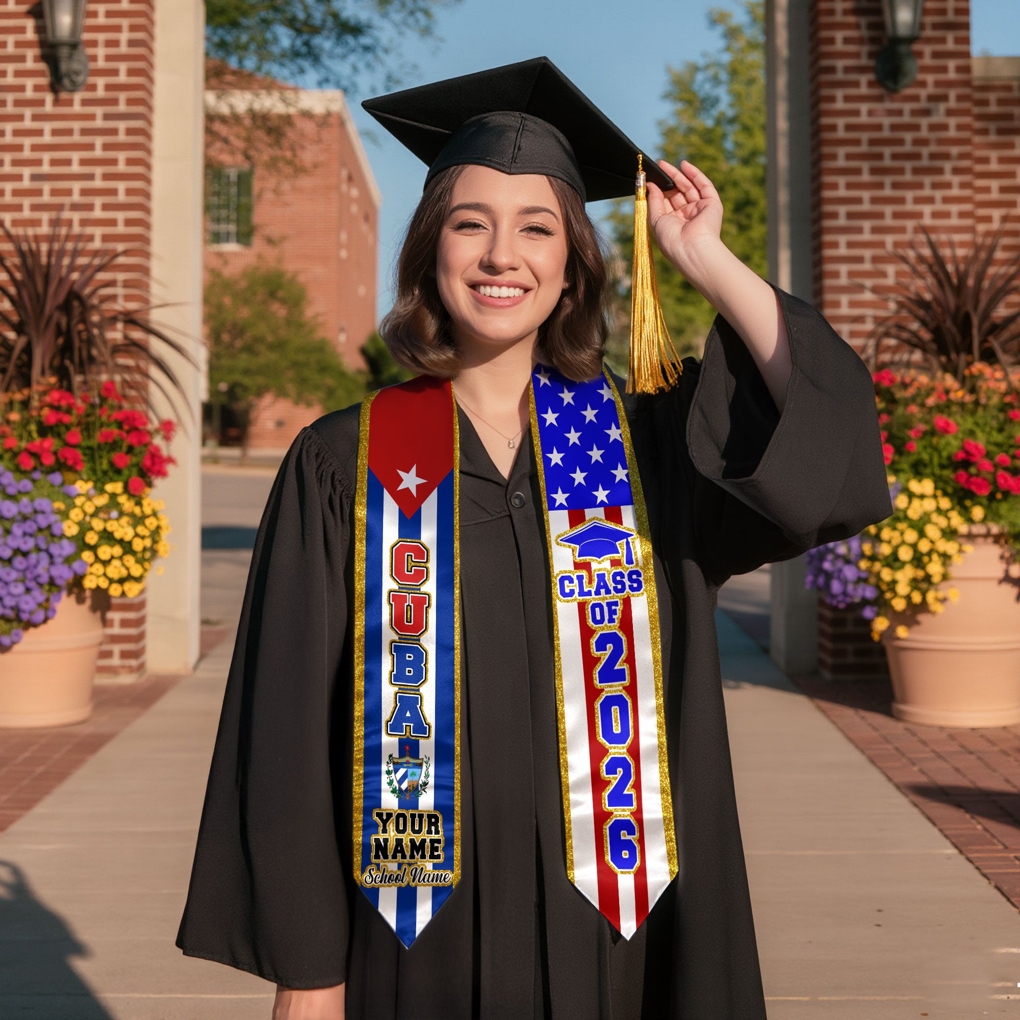 Cuba Flag Graduation Stole 2026, Cuban Sash, Add Personal Detail