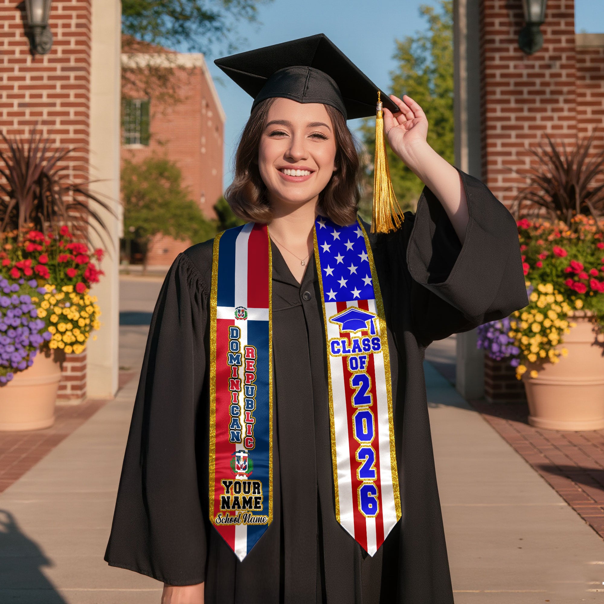 Dominican Flag Graduation Sash 2026, Dominican Stole, Personalized Detail