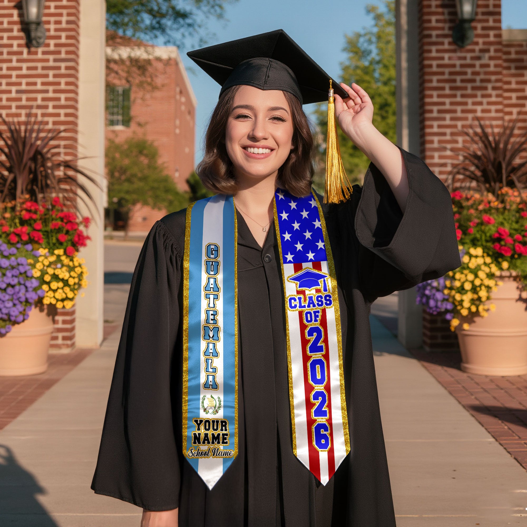 Customized Guatemala Graduation Stole, Bandera De Guatemala Stole, Custom Graduation Sash 2026, Class Of 2026