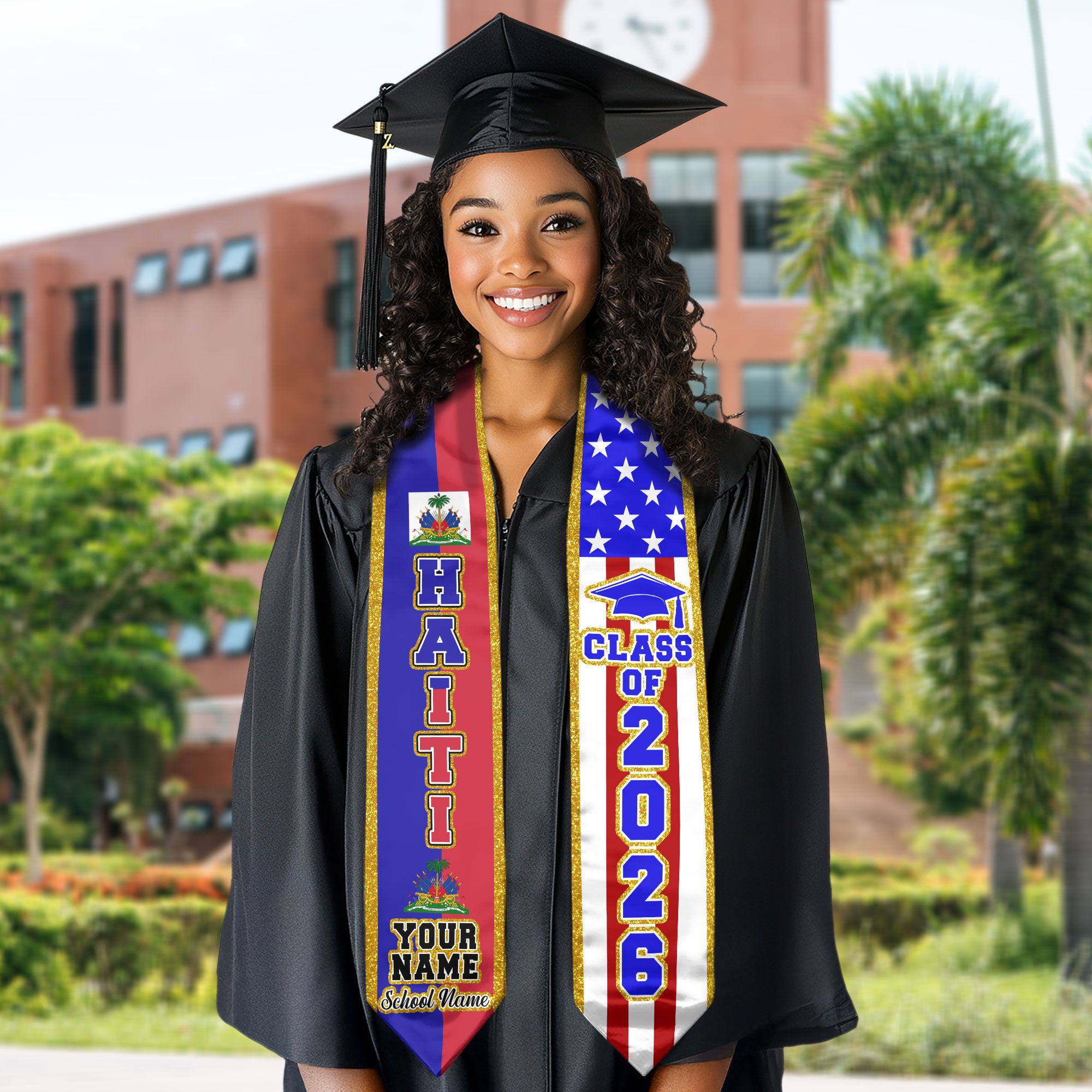 Haiti Flag Graduation Stole 2026, Haitian Sash, Personalized Detail