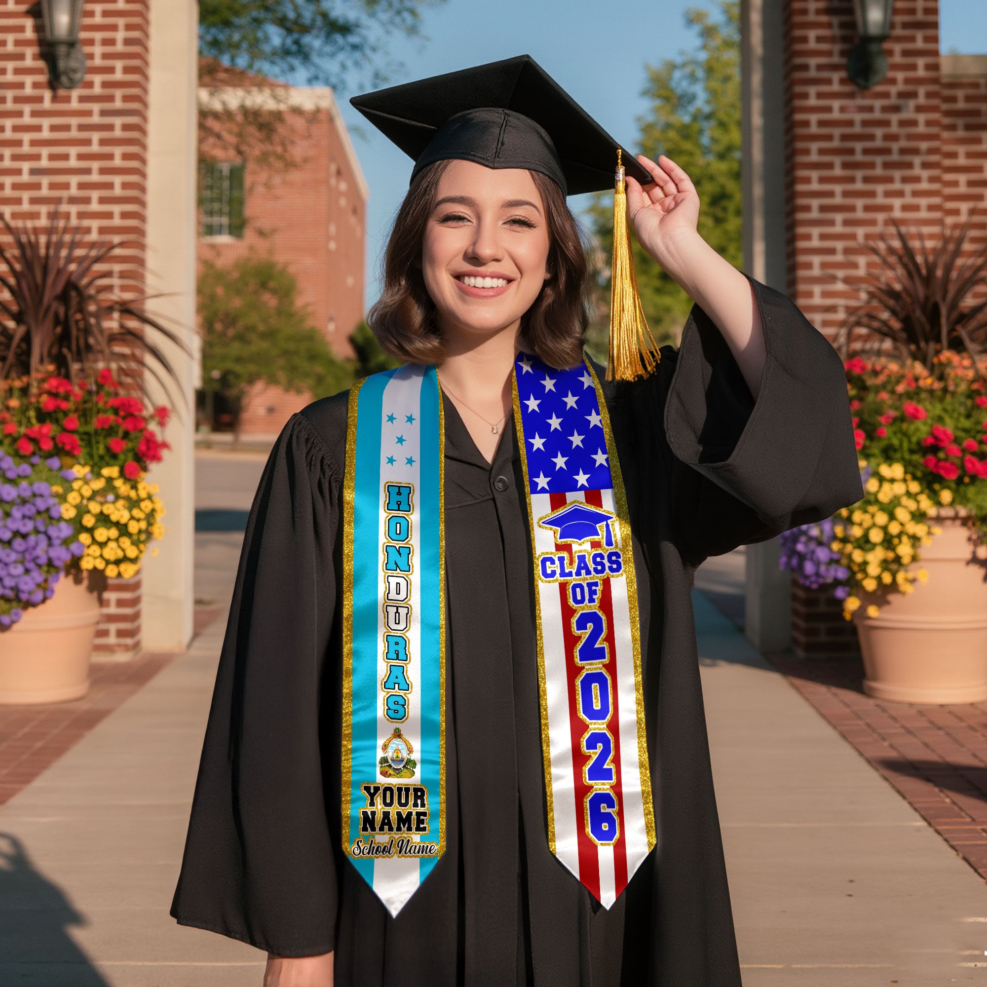 Honduras Flag Graduation Stole 2026, Honduran Sash, Customizable Detail