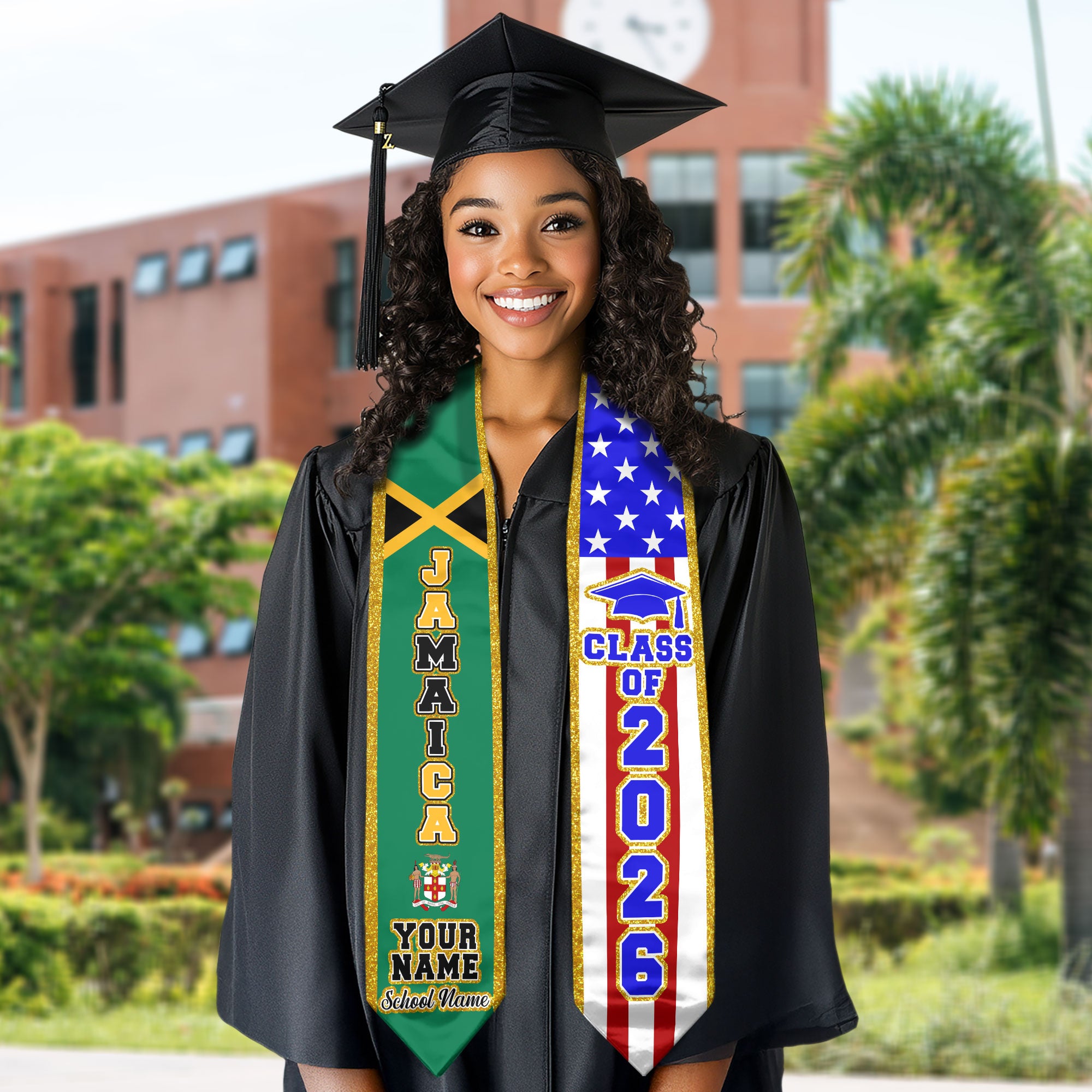 Jamaica Flag Graduation Stole 2026, Jamaican Sash, Personalized Detail