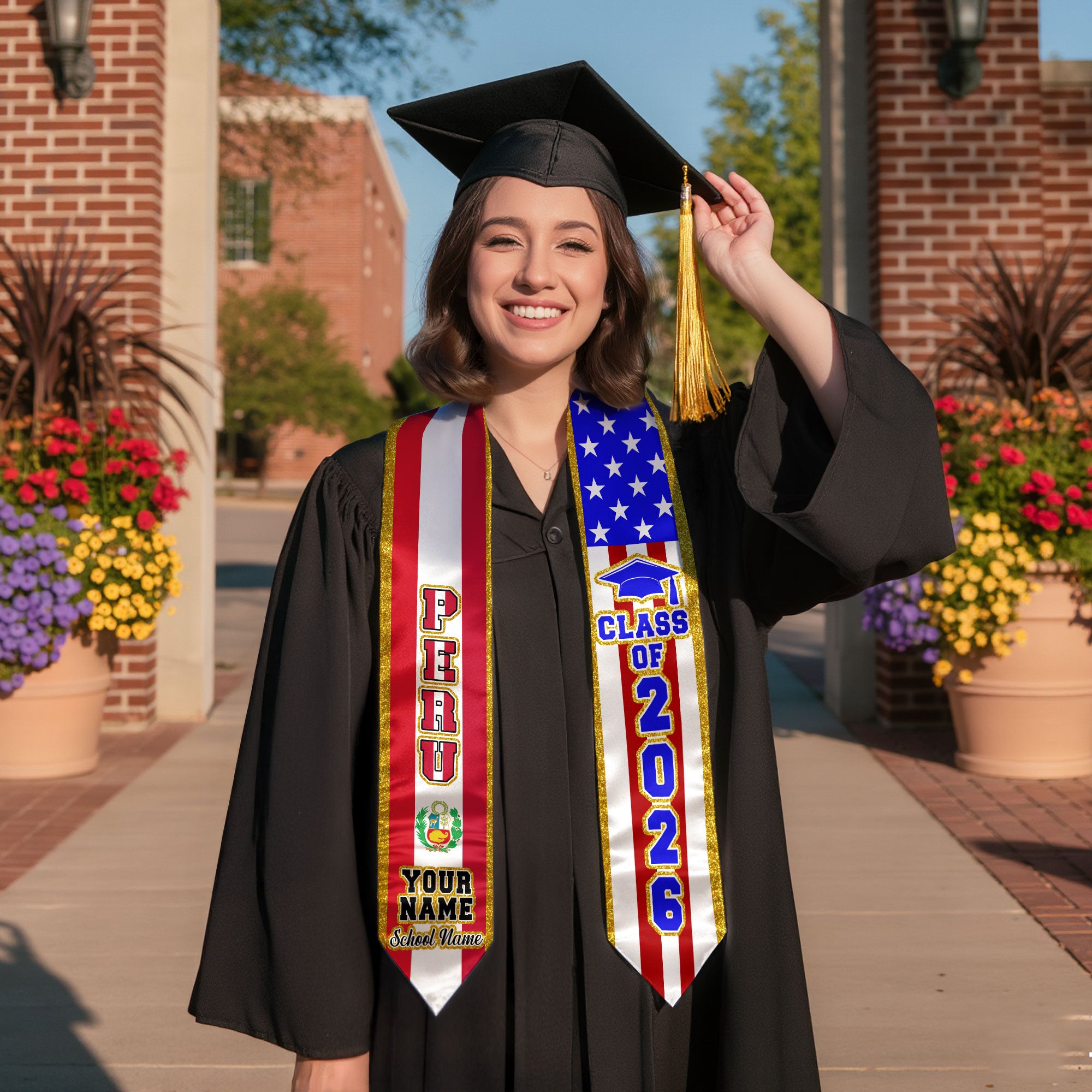Customized Graduation Stole Peru, Peru Flag Graduation Sash, Custom Stole for Graduation 2026