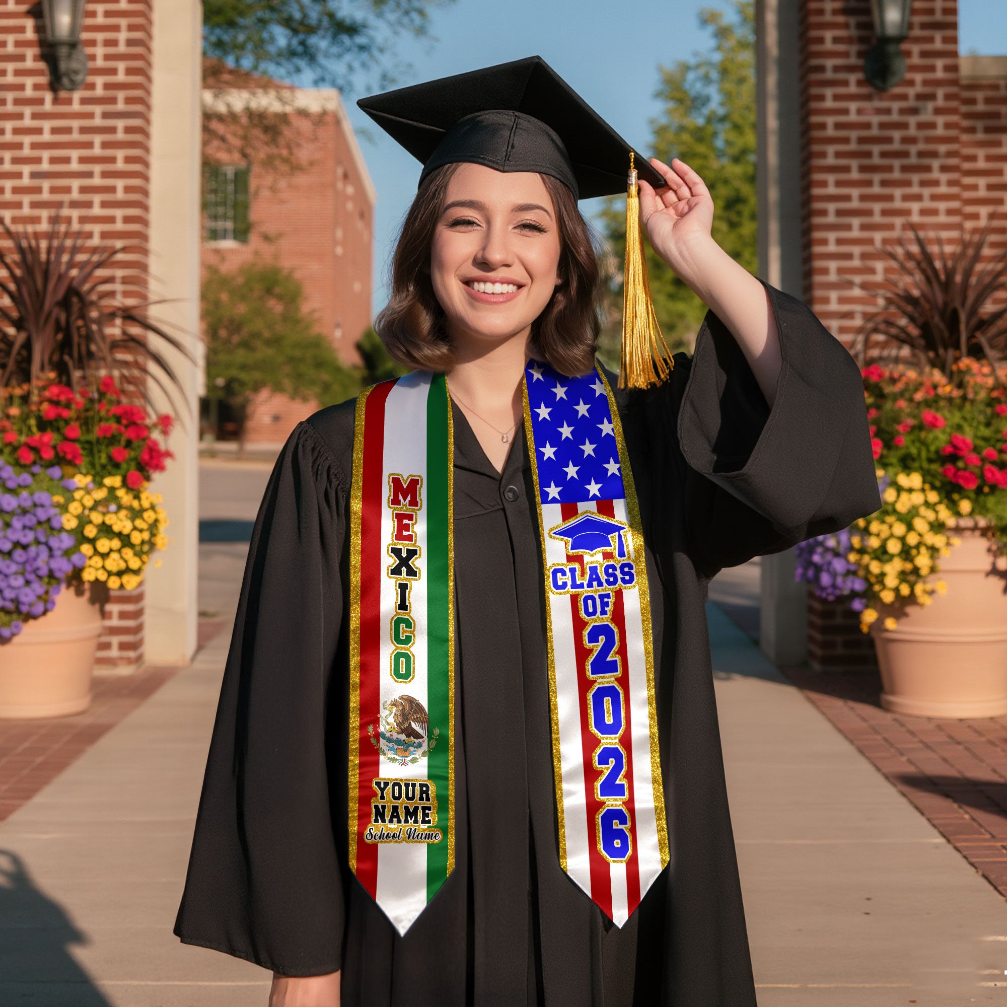 Mexico Graduation Stole 2026, Mexican Flag Sash, Personal Detail Option for Proud Grads