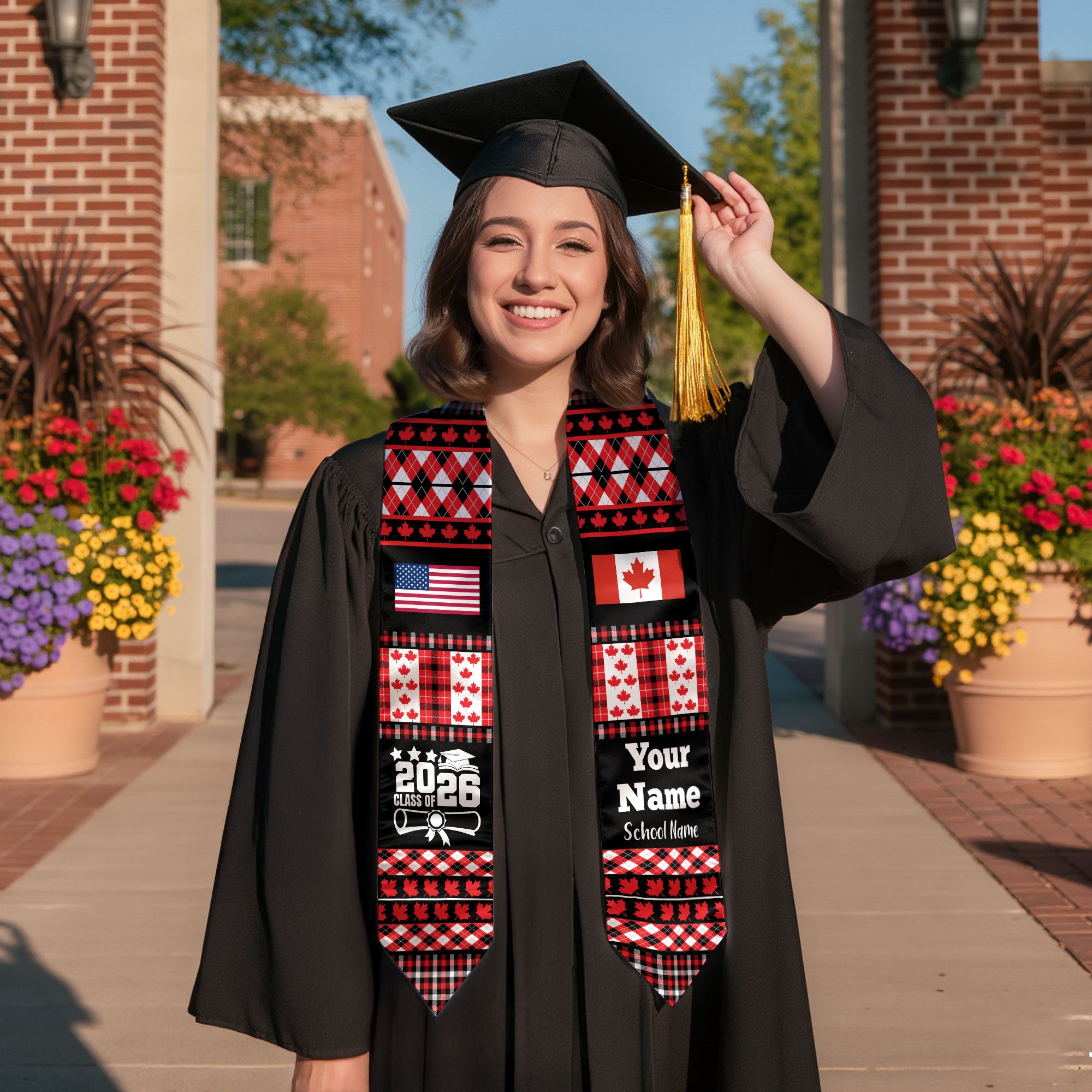 Customized Canada Graduation Stole Featuring National Flag Motif, Graduation Sash for Class of 2026
