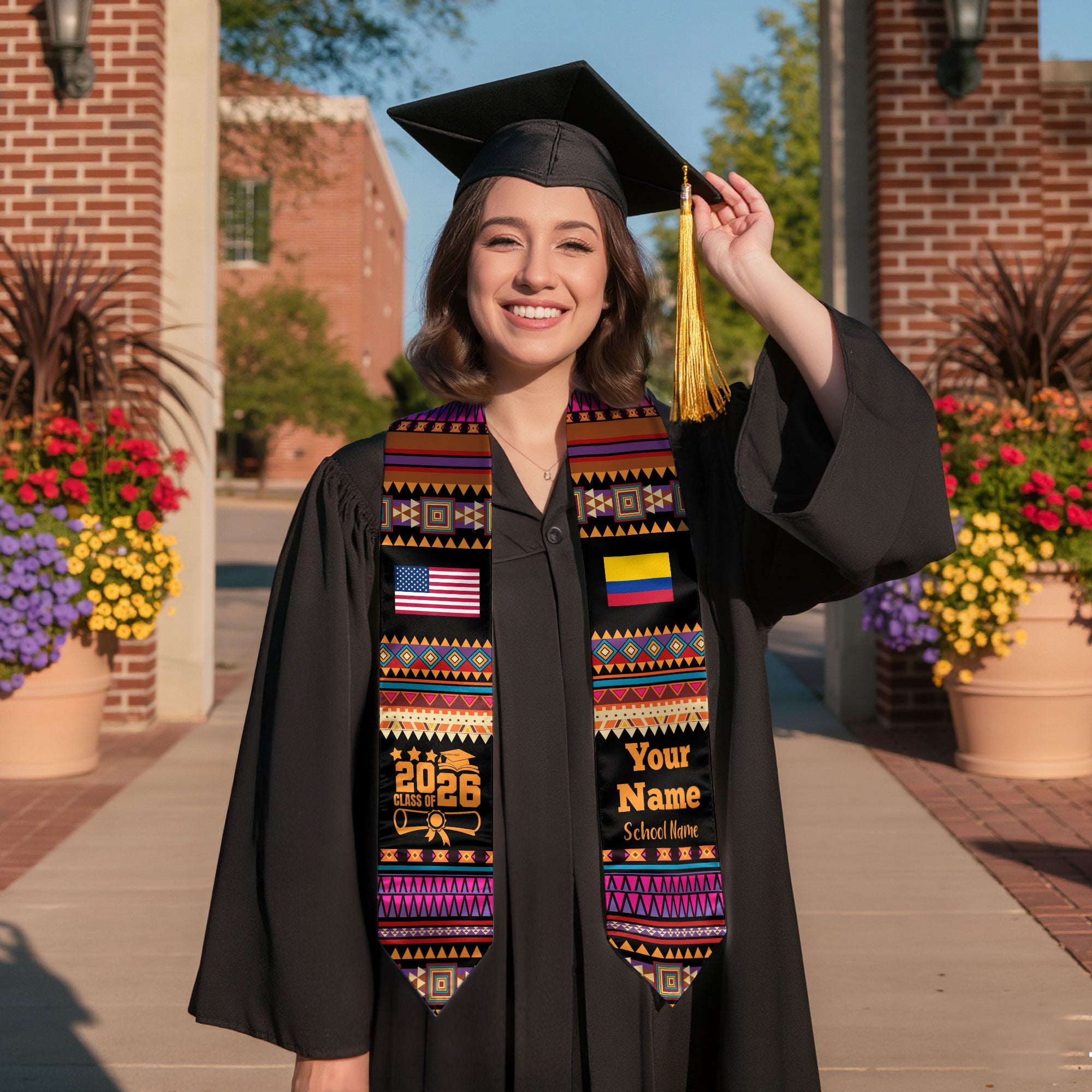 Customized Colombia Graduation Stole Featuring National Flag Motif, Graduation Sash for Class of 2026