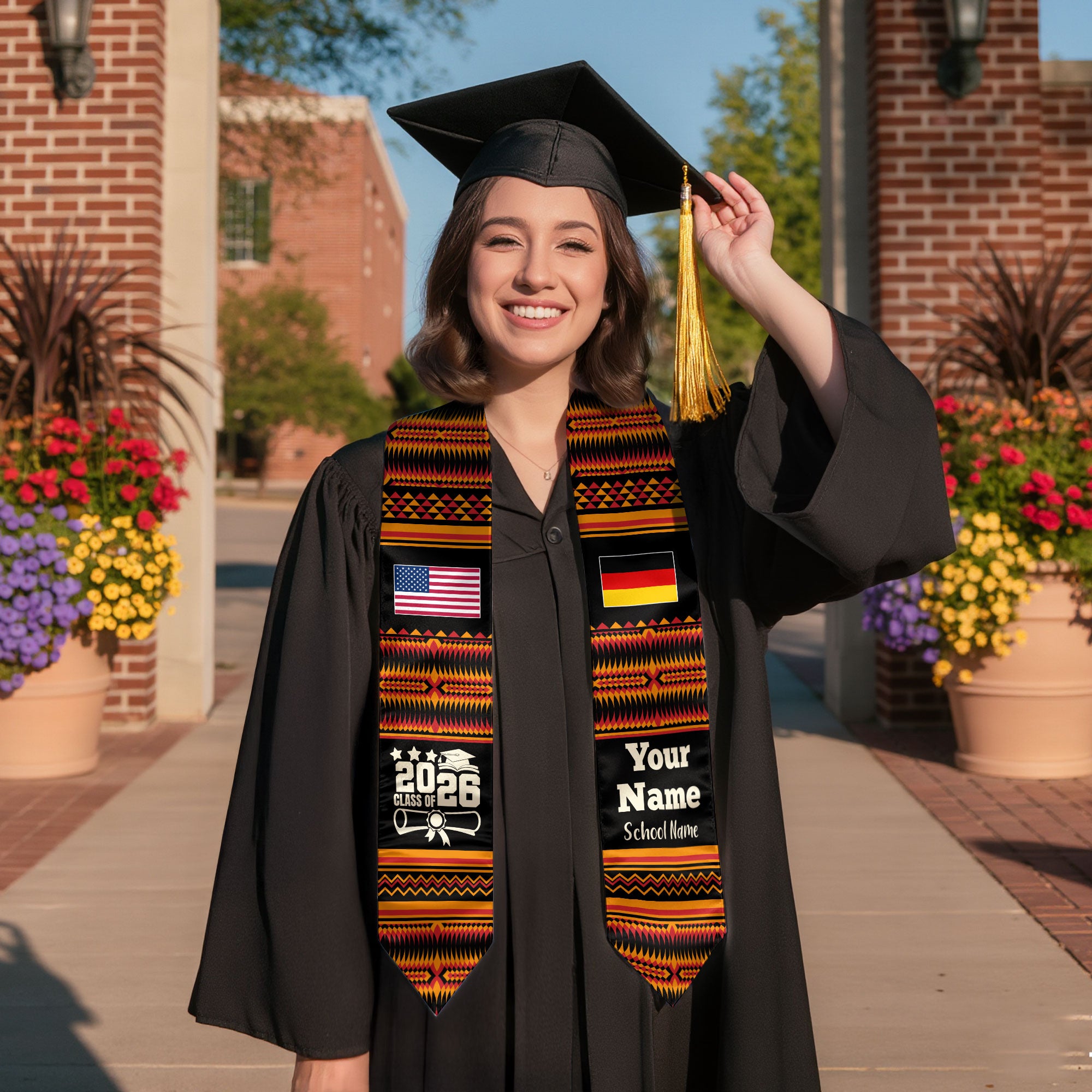 Customized Germany Graduation Stole Featuring National Flag Motif, Graduation Sash for Class of 2026