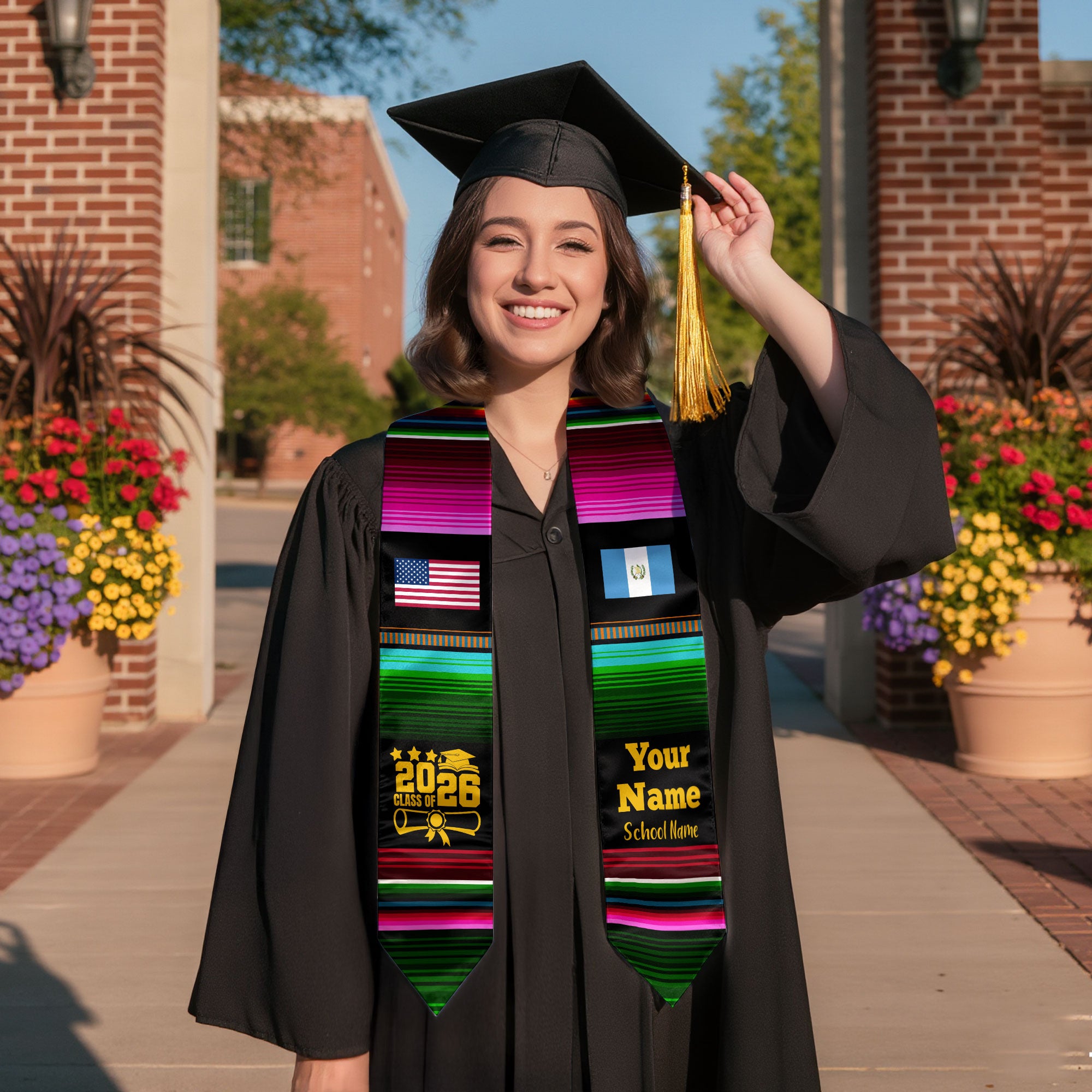 Customized Guatemala Graduation Stole Featuring National Flag Motif, Graduation Sash for Class of 2026