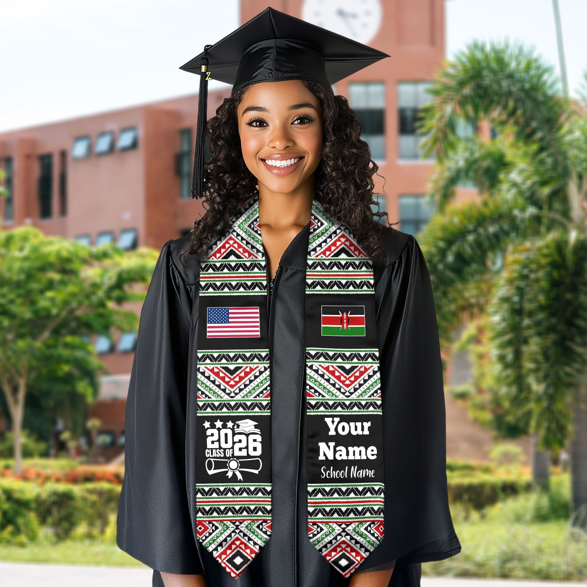 Customized Kenya Graduation Stole Featuring National Flag Motif, Graduation Sash for Class of 2026