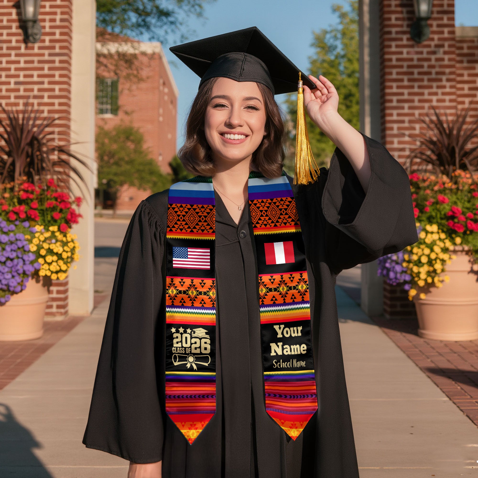 Customized Peru Graduation Stole Featuring National Flag Motif, Graduation Sash for Class of 2026