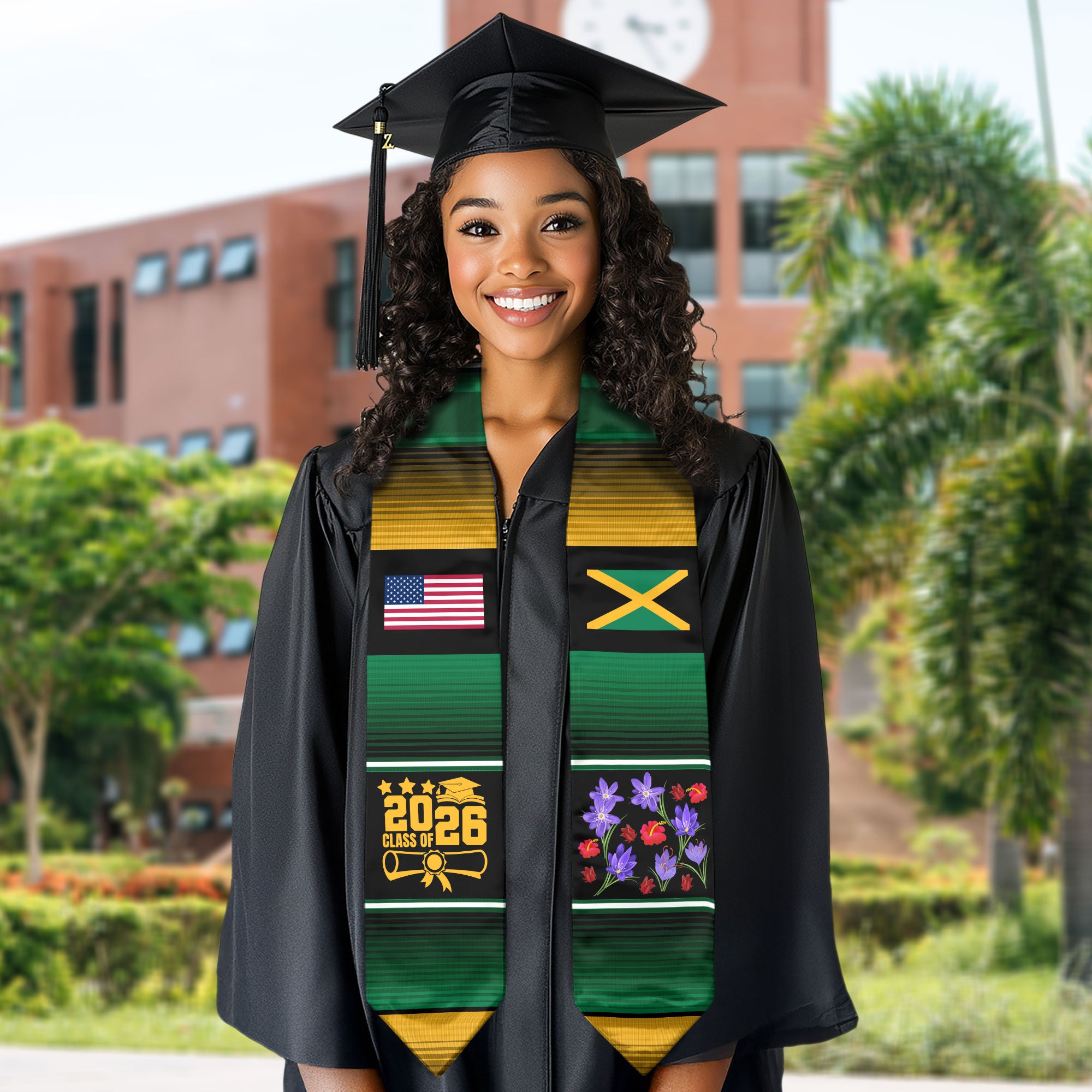 Jamaican Graduation Stole 2026, Jamaica Flag Sash, Formal Academic Graduation Accessory