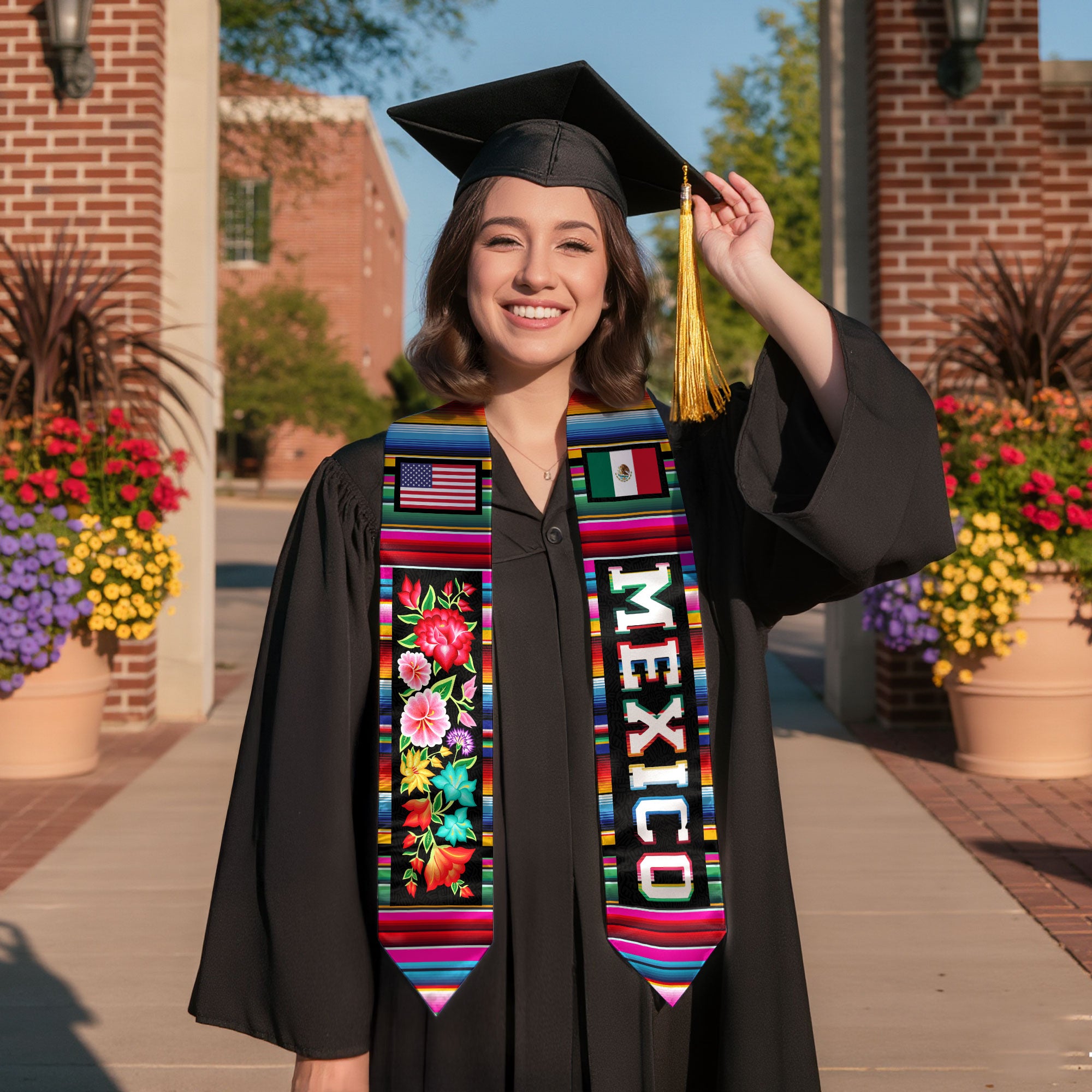 2026 Mexican Flag Graduation Stole, Mexico Sash for Graduates, Traditional Wear Style