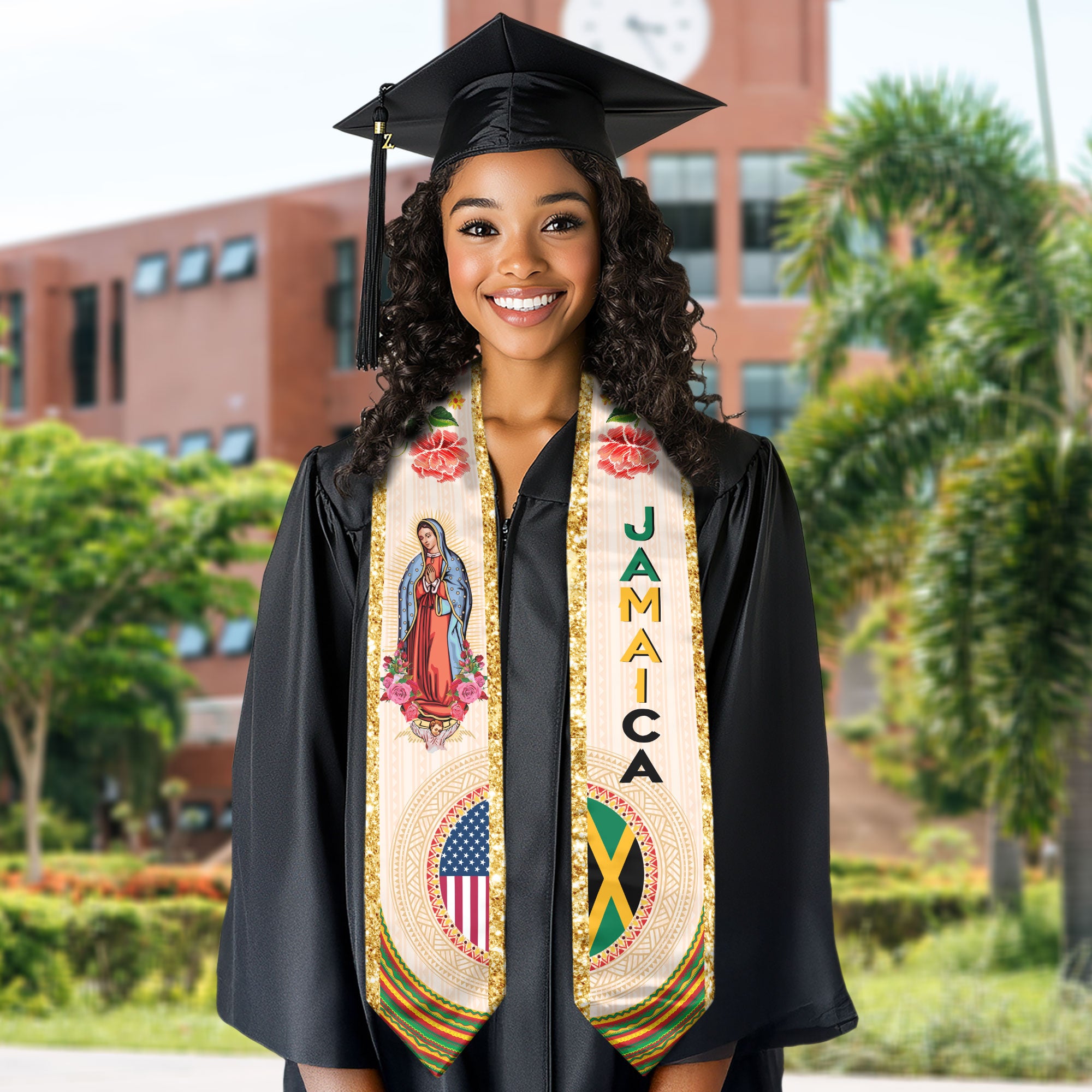 Jamaica Graduation Sash with Jamaican Flag, Classic Graduation Stole for 2026