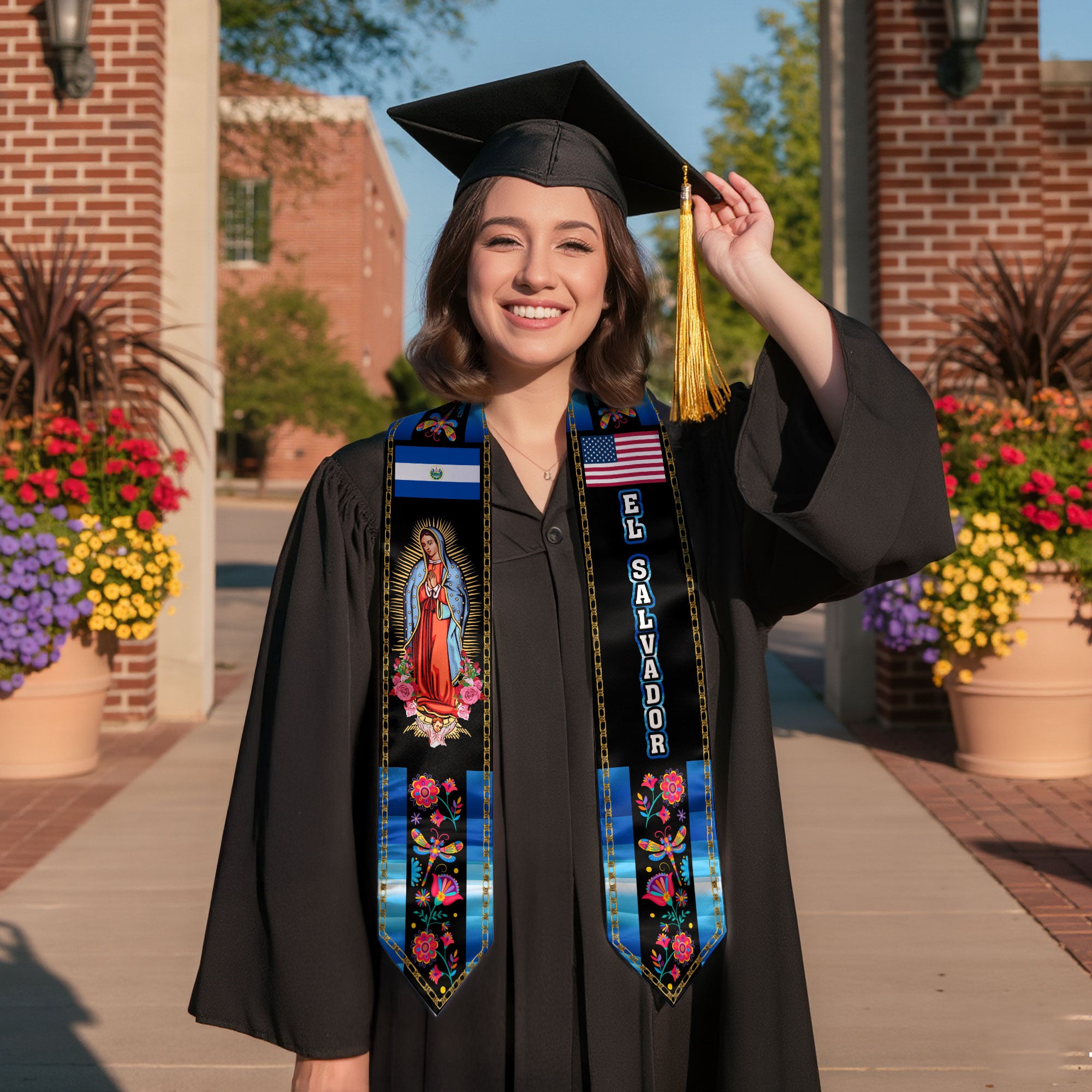 El Salvador Graduation Sash with Salvadoran Flag, Classic Graduation Stole Class of 2026