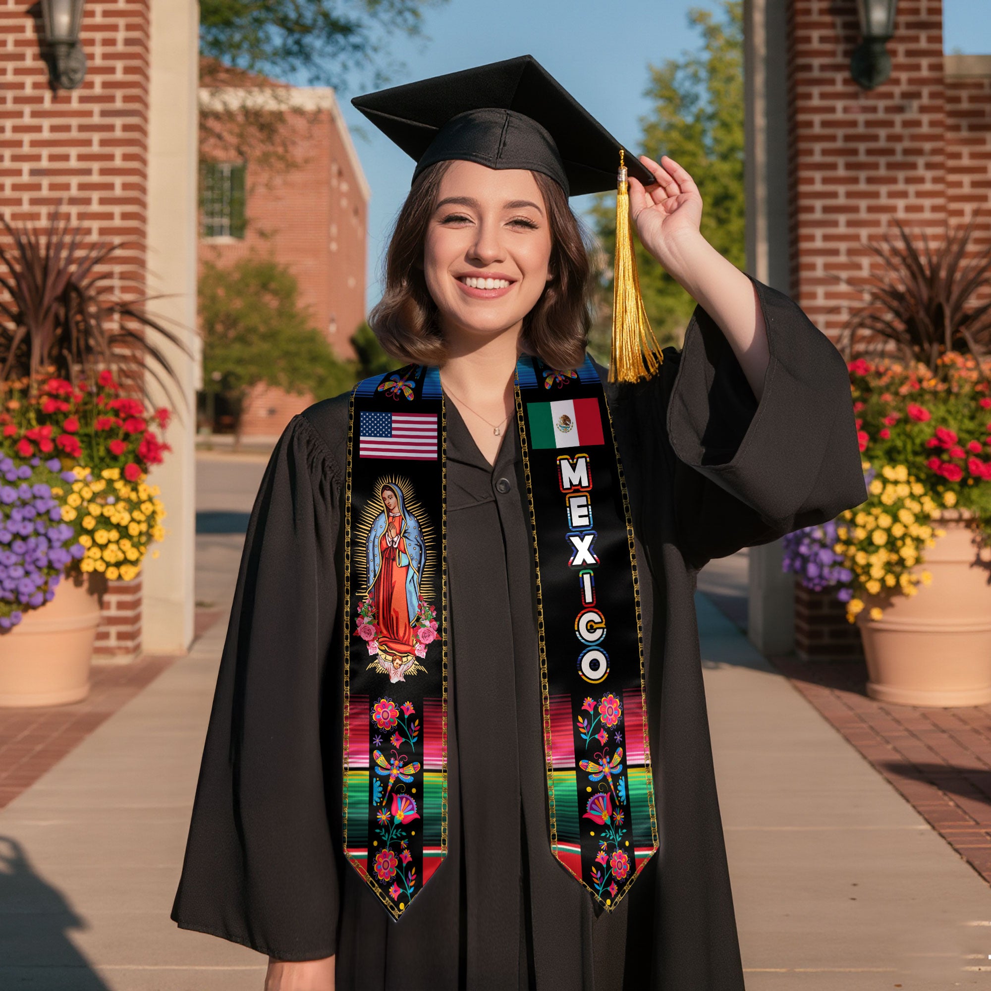Mexican Flag Graduation Stole 2026, Mexico Graduation Sash, Classic Stole for Photos