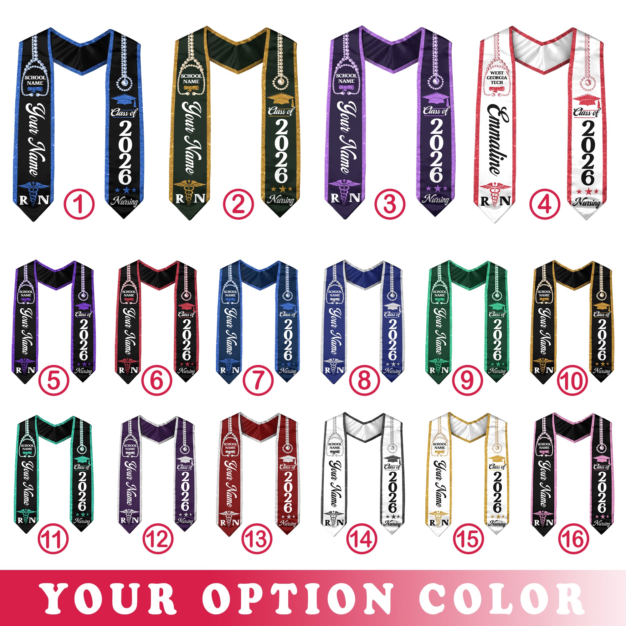 Customized RN Nurse Graduation Stole, BSN Nursing Graduation Sash for Class of 2026