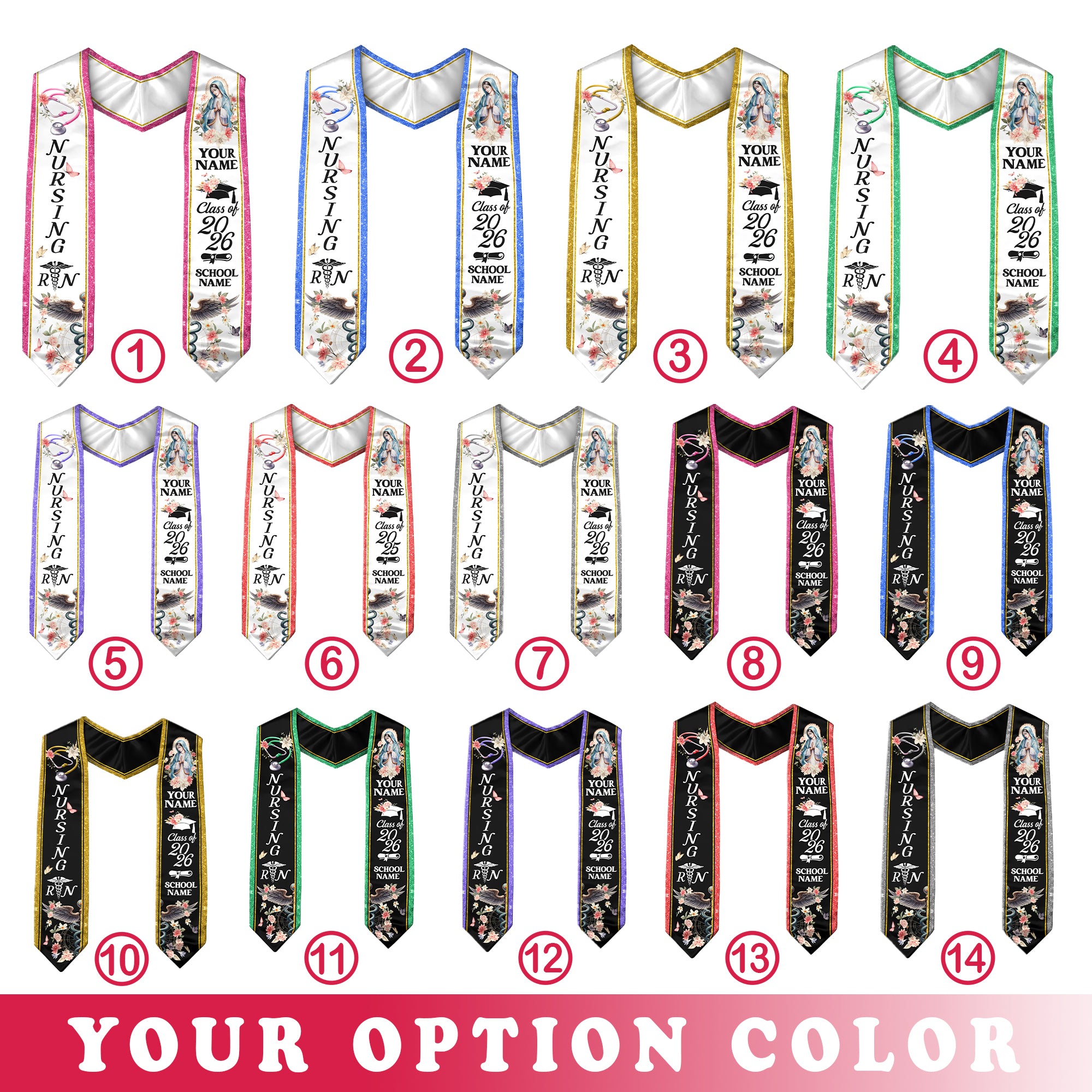 Customized RN and BSN Graduation Stole, Nursing Graduation Sash for Class of 2026