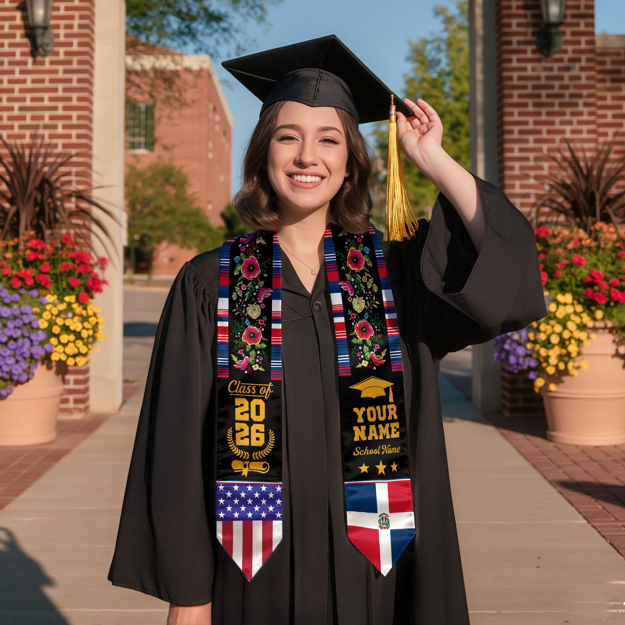 Dominican Republic Graduation Stole 2026, Dominican Flag Sash, Custom Detail