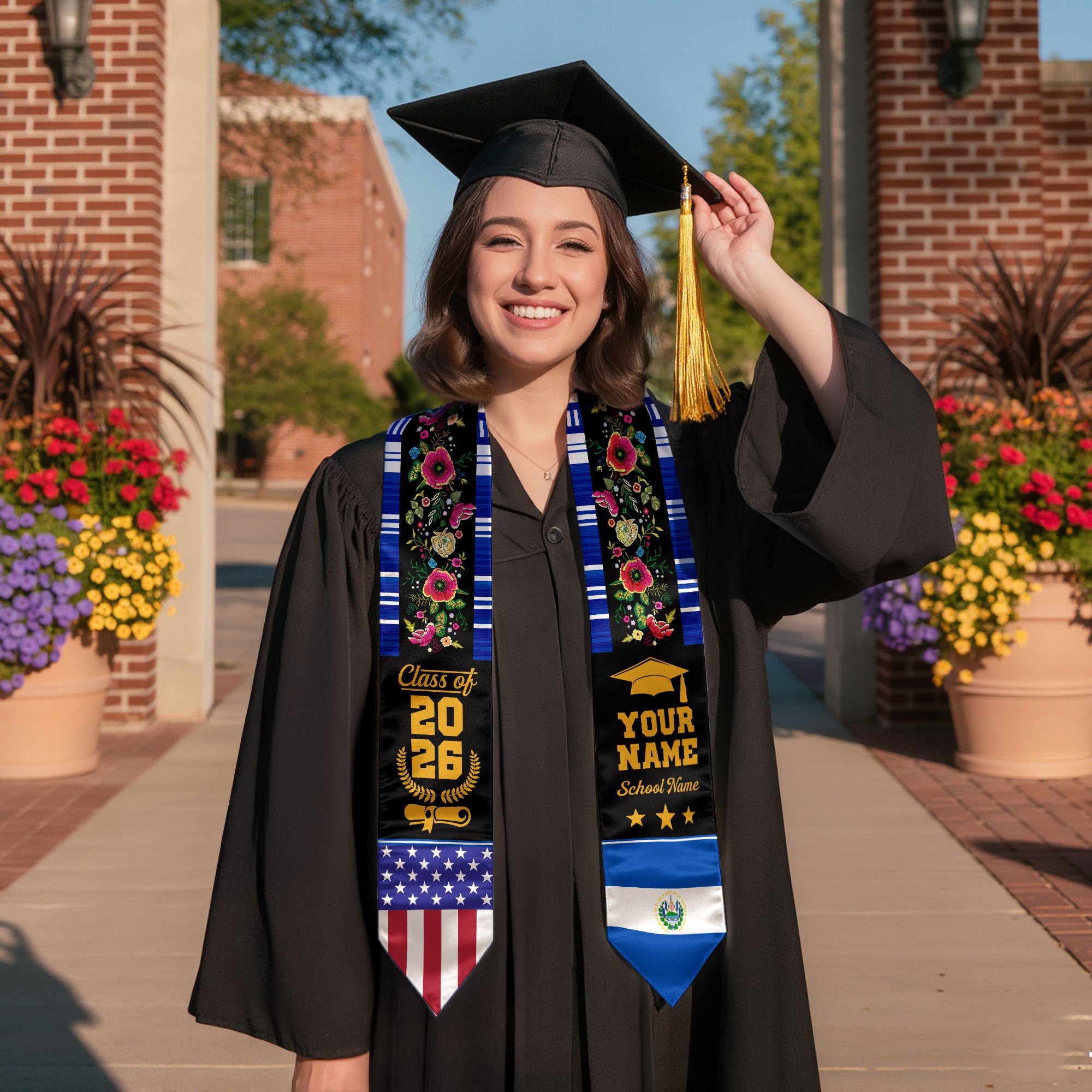 El Salvador Graduation Stole 2026, El Salvador Flag Sash, Custom Detail Option