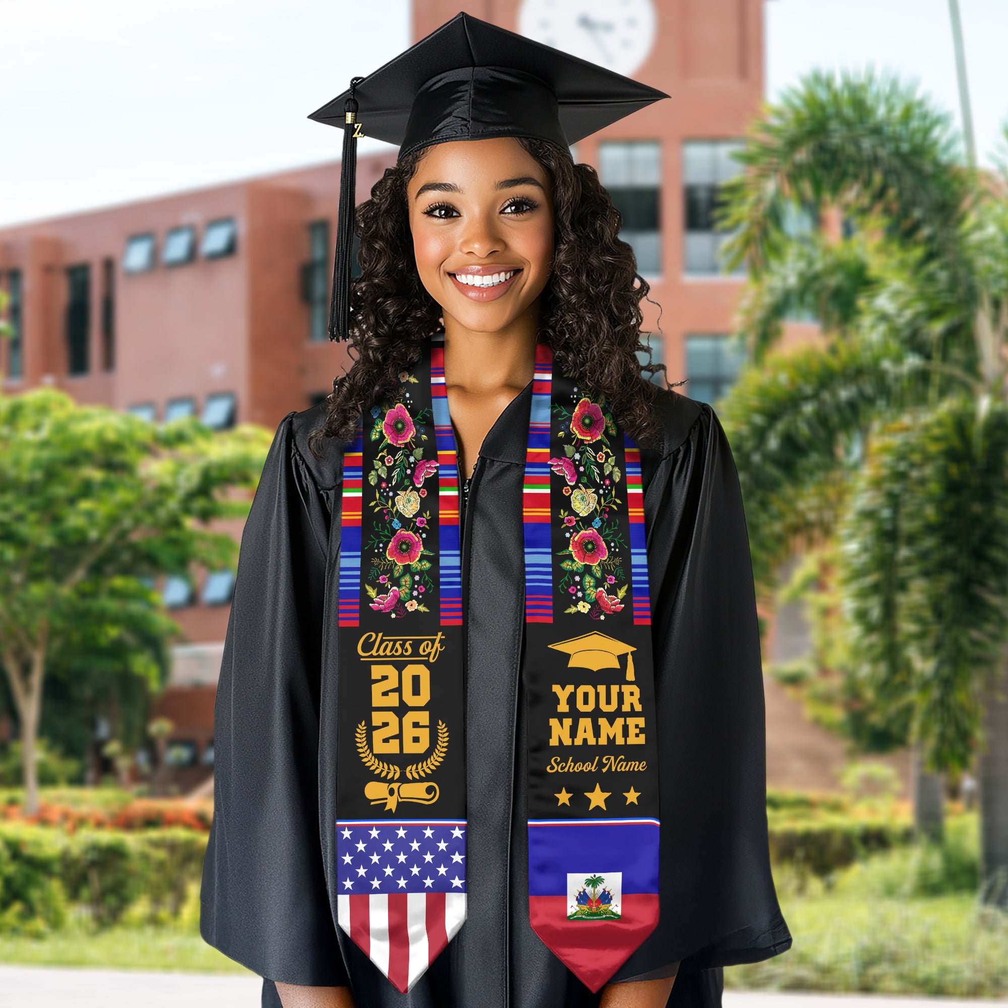 Haiti Graduation Stole 2026, Haitian Flag Sash, Personalized Detail Option
