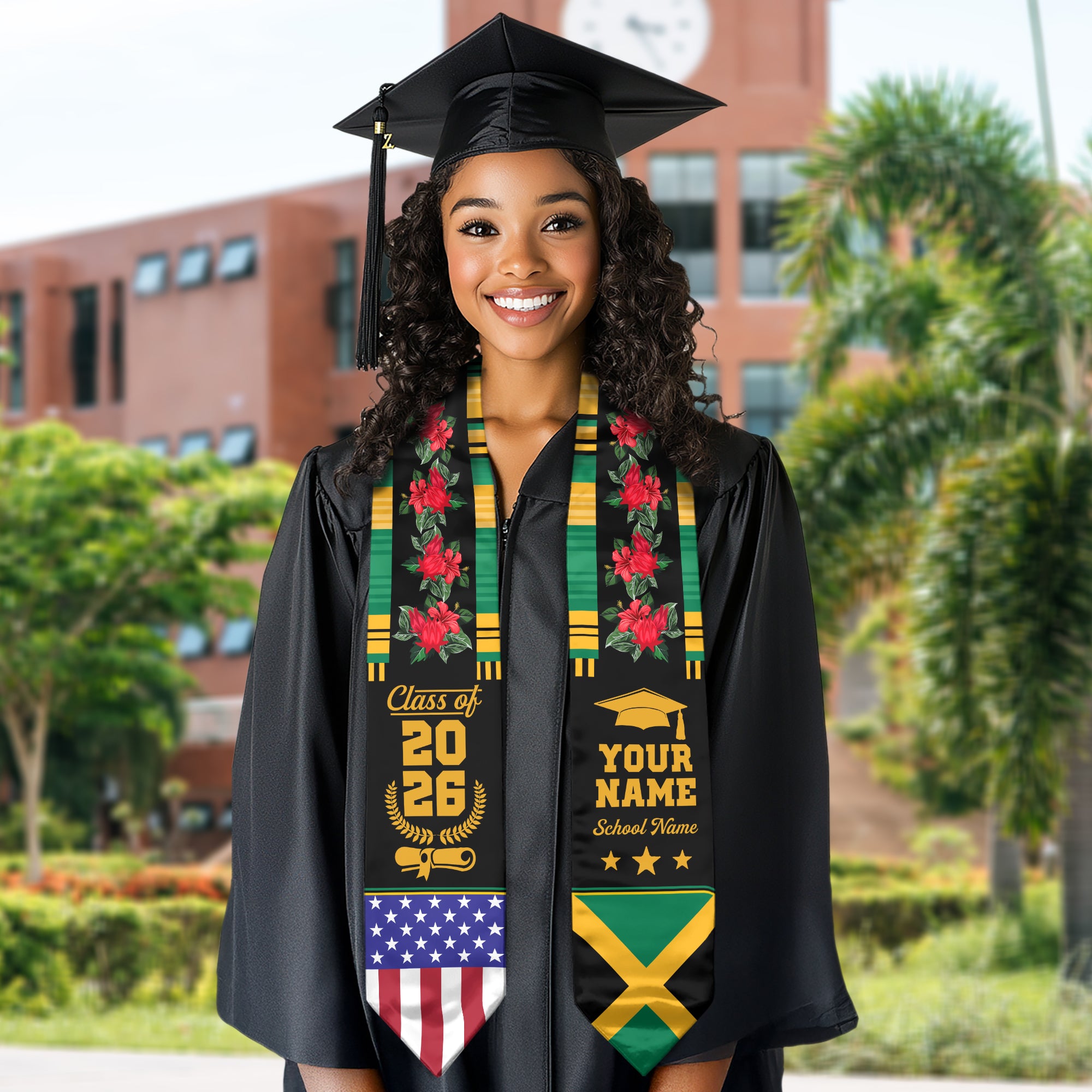Jamaica Graduation Stole 2026, Jamaican Flag Sash, Add Your Personal Detail