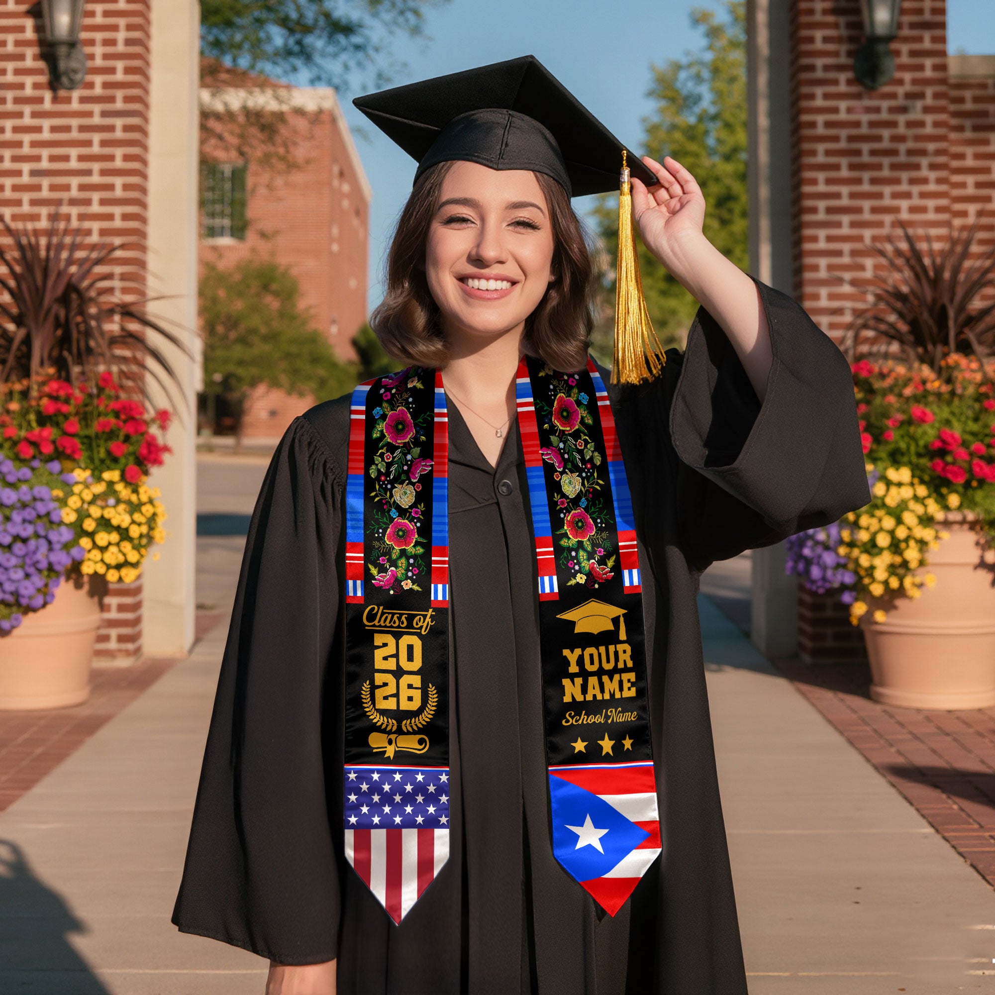Puerto Rico Graduation Sash 2026, Puerto Rican Flag Stole, Personal Detail Option