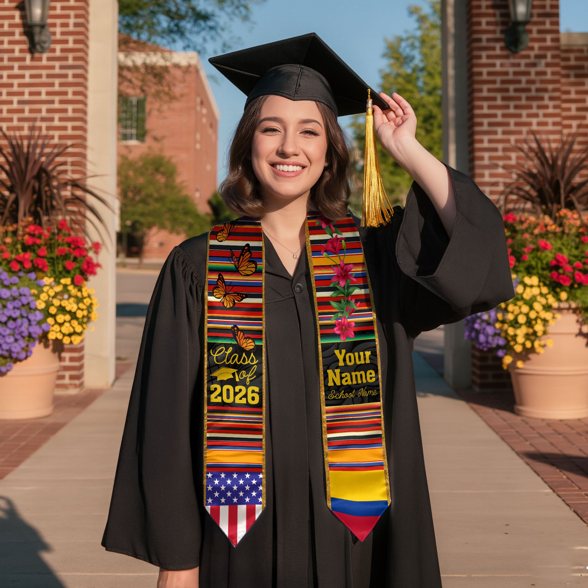 Customized Colombia Graduation Stole, Colombian Flag Design, Graduation Sash 2026, Class of 2026
