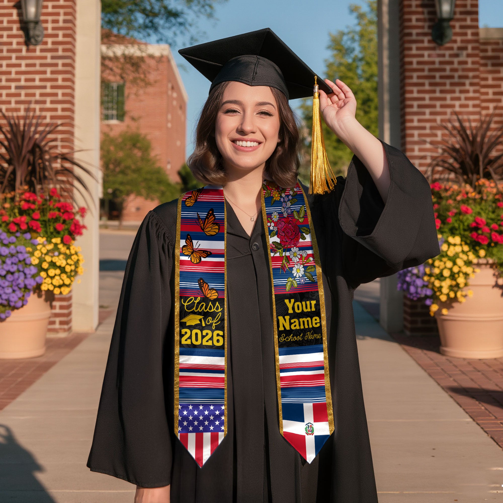 2026 Dominican Republic Flag Graduation Sash, Dominican Stole, Personal Detail