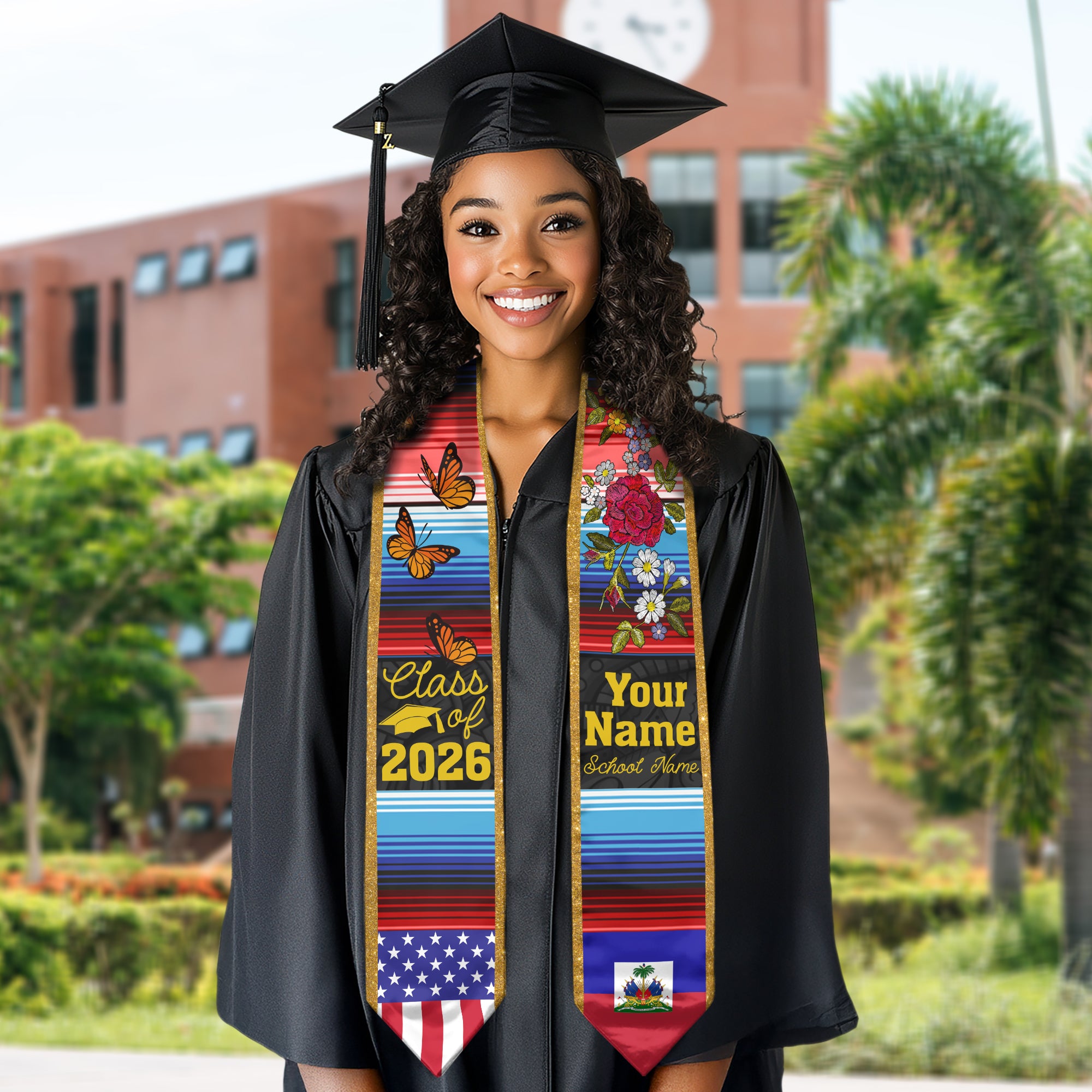 2026 Haiti Flag Graduation Sash, Haiti Stole, Add Personal Detail