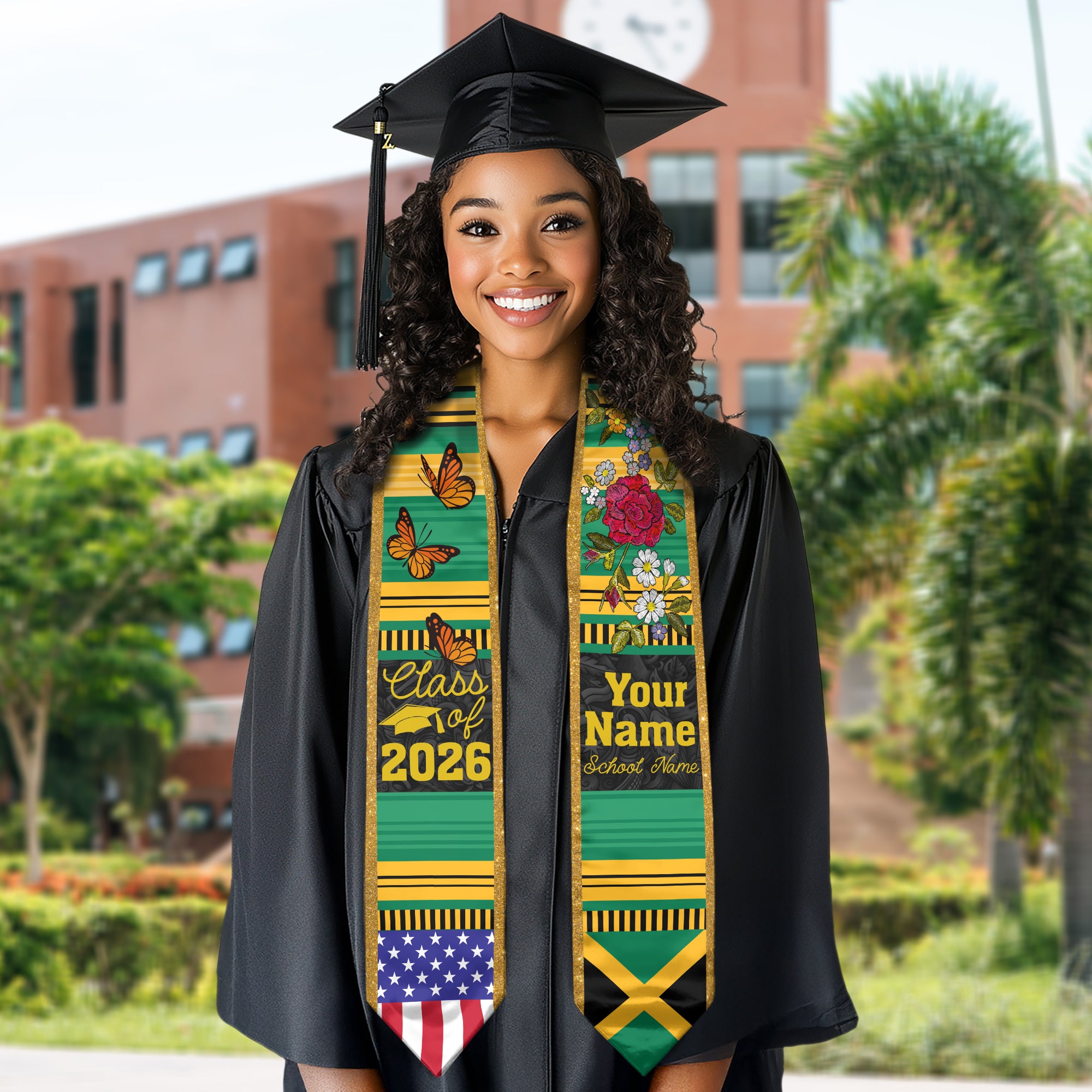 2026 Jamaica Flag Graduation Sash, Jamaica Stole, Optional Personalized Detail