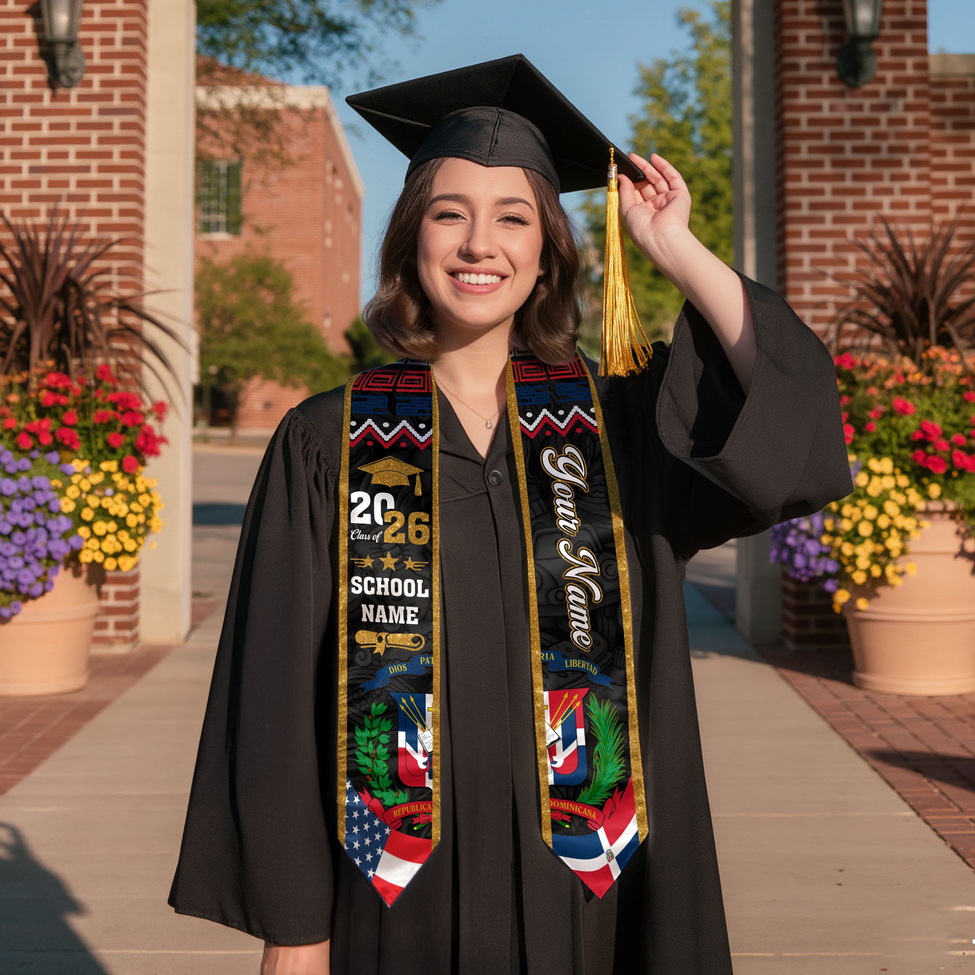 Dominican Flag Graduation Sash 2026, Dominican Stole, Custom Detail Option