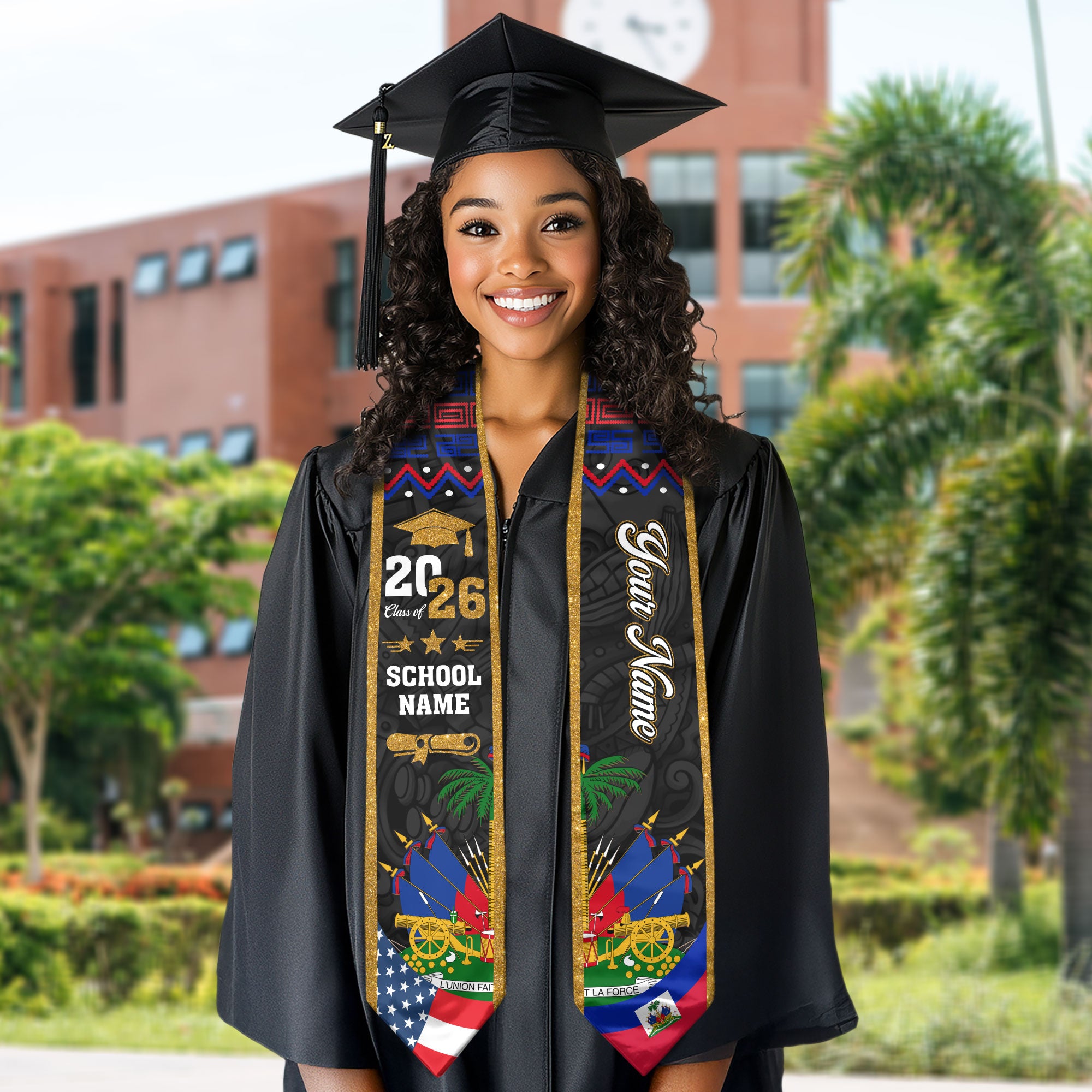 Haiti Flag Graduation Stole 2026, Haiti Sash, Custom Personalization Option
