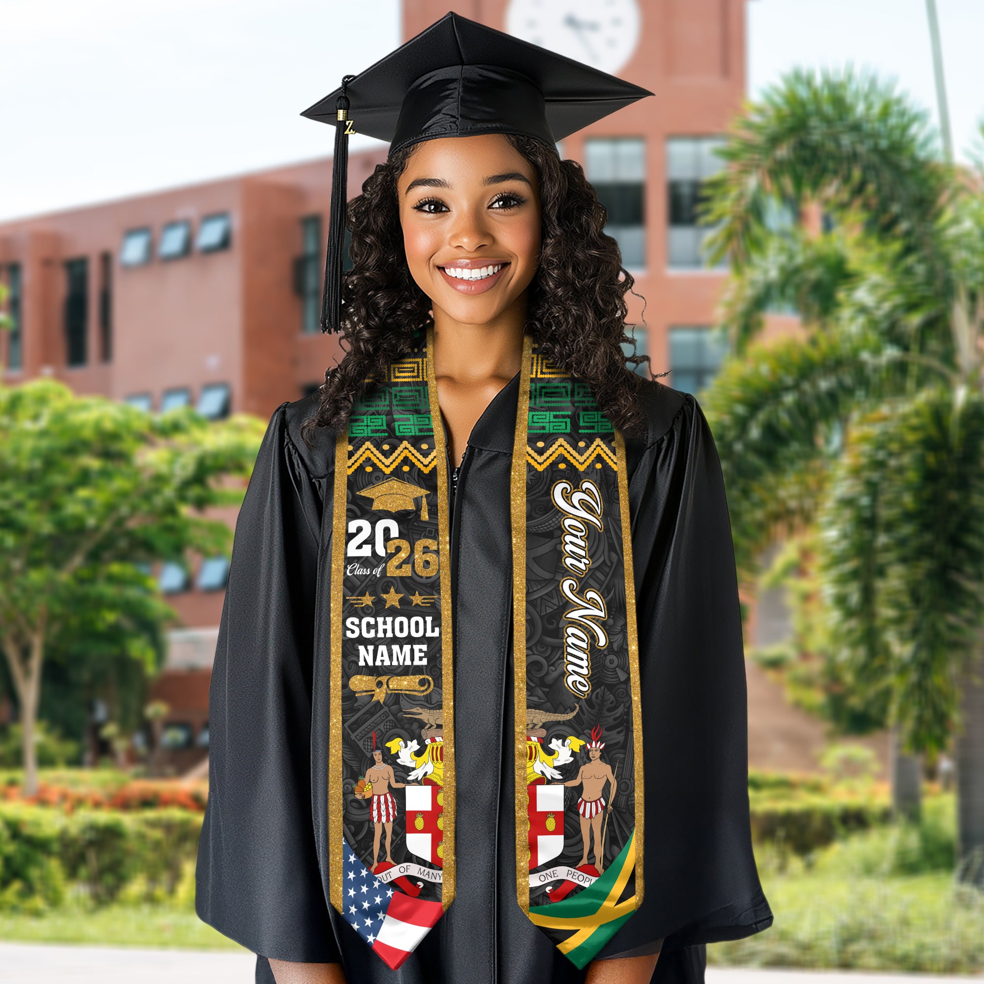 Jamaica Flag Sash 2026, Jamaican Graduation Stole, Add Custom Detail Option