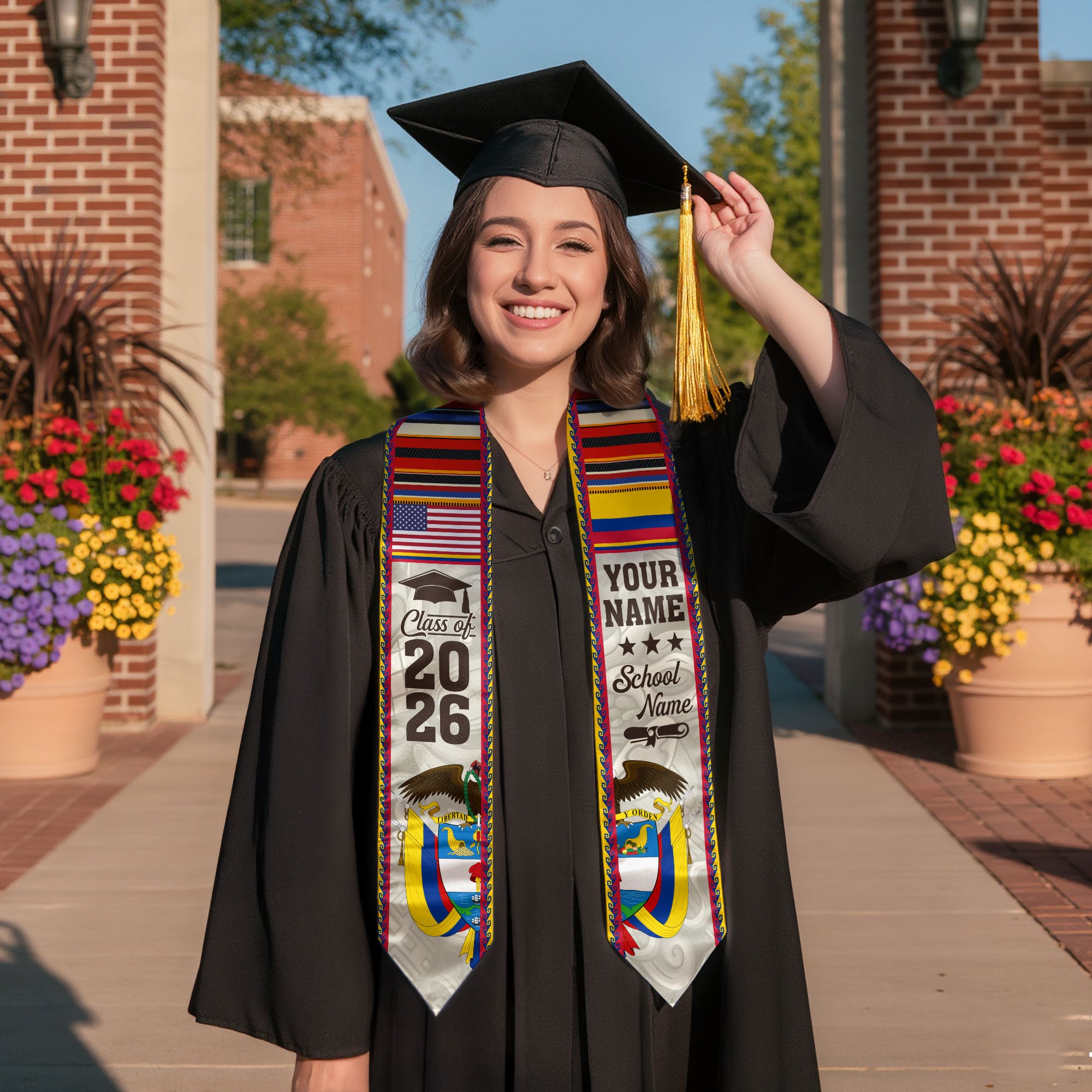 Customized Colombia American Graduation Stole, Colombia Flag Graduation Sash, Class of 2026