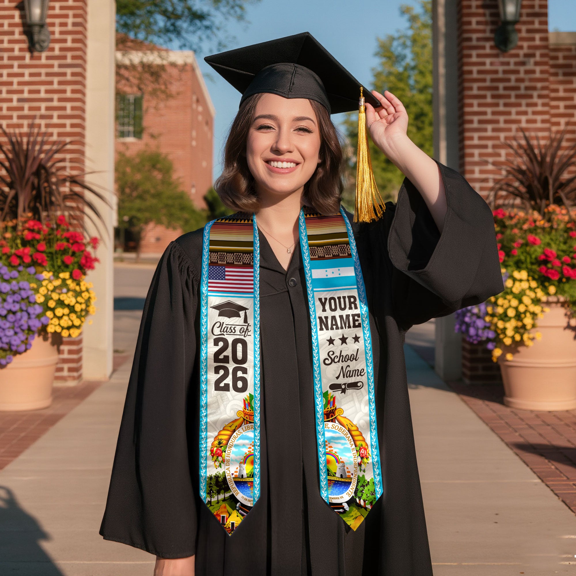 2026 Honduras Graduation Stole, Honduras Flag Sash, Personalized Detail Option