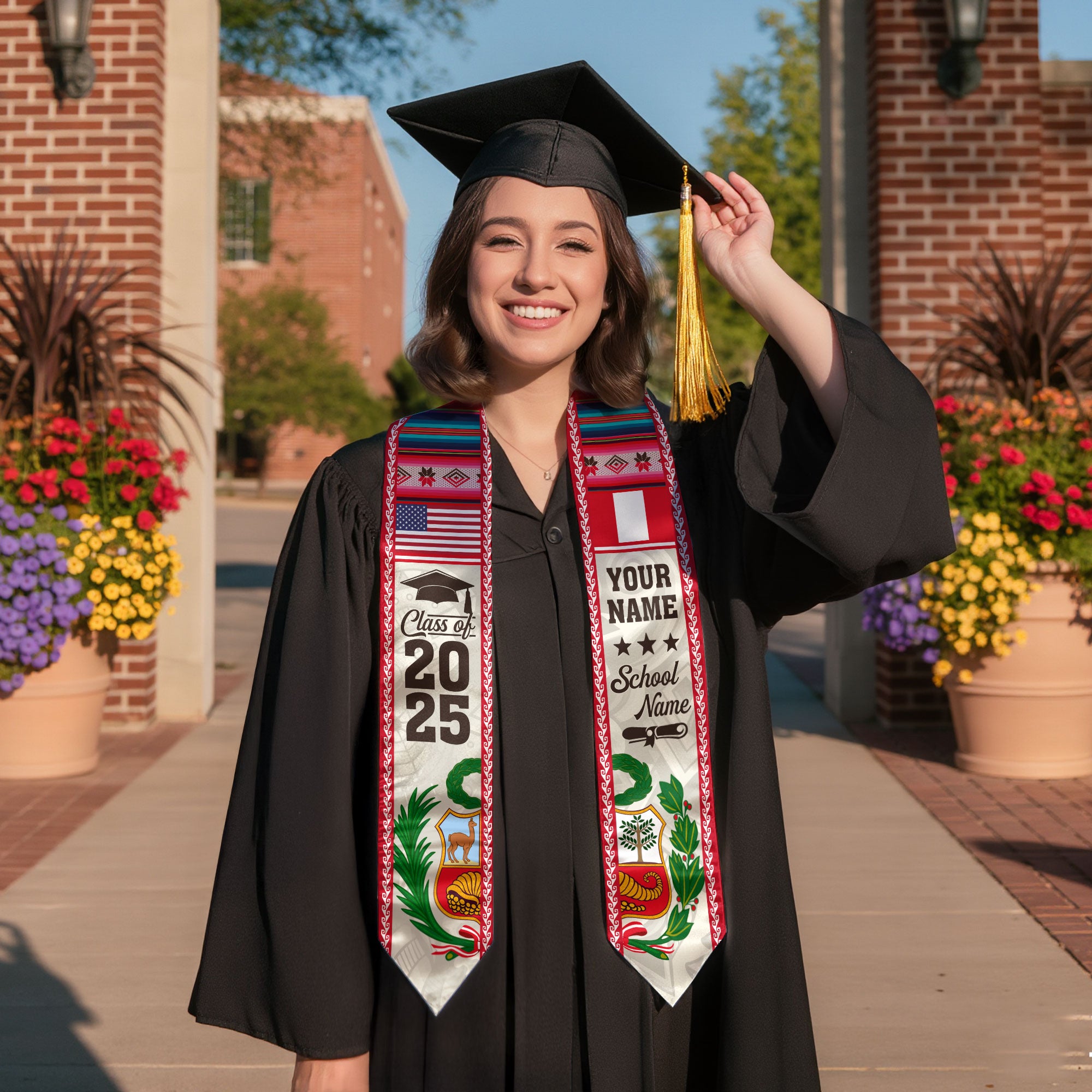 Customized Peru American Graduation Stole, Peru Flag Graduation Sash, Class of 2026