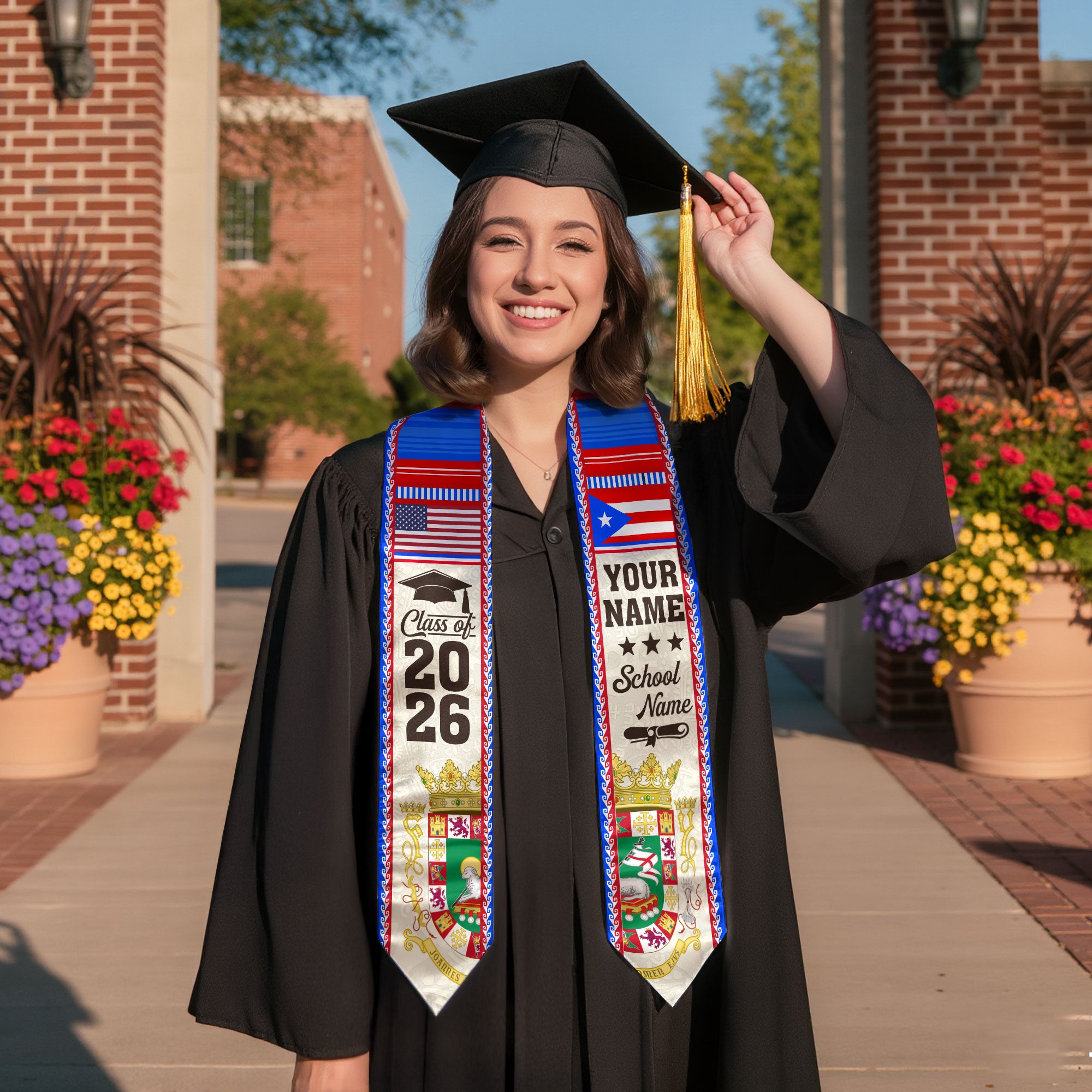 2026 Puerto Rico Flag Sash, Graduation Stole, Personal Detail Option for Grads