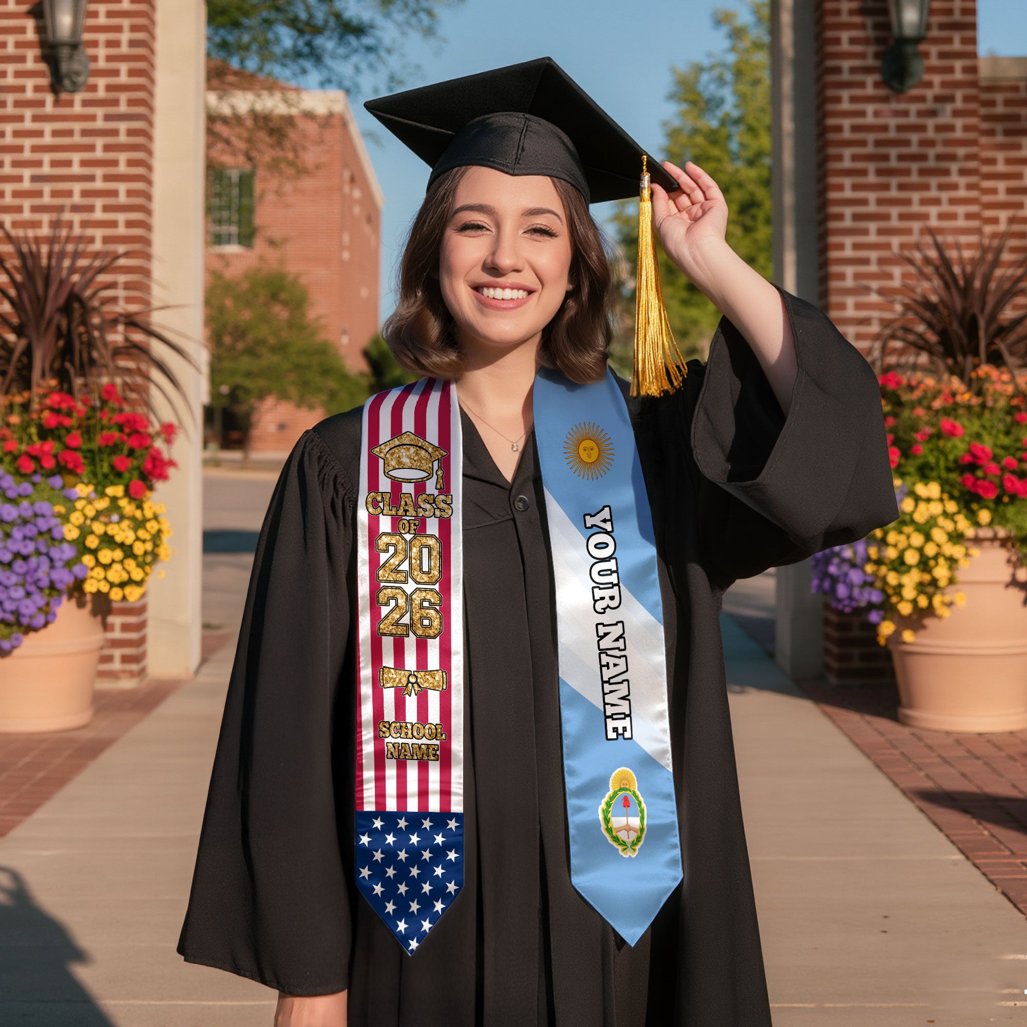 Customized Argentina Graduation Stole with National Flag Accent, Graduation Sash 2026, Class of 2026