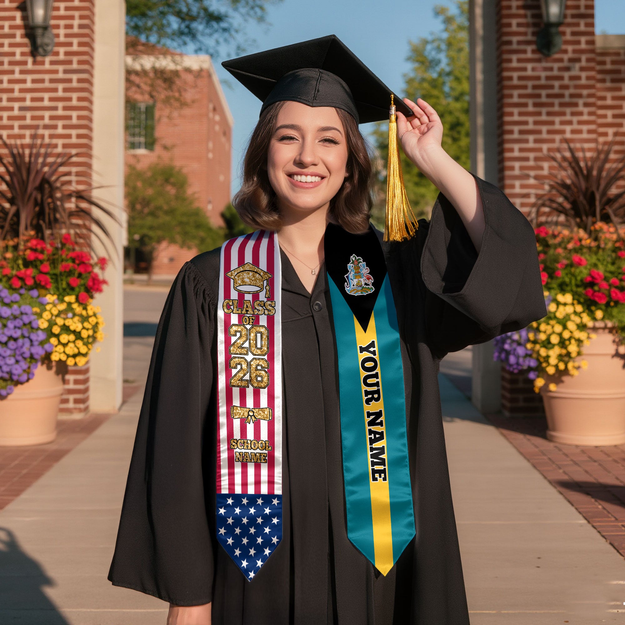 Customized Bahamas Graduation Stole with Island Flag Accent, Graduation Sash 2026, Class of 2026