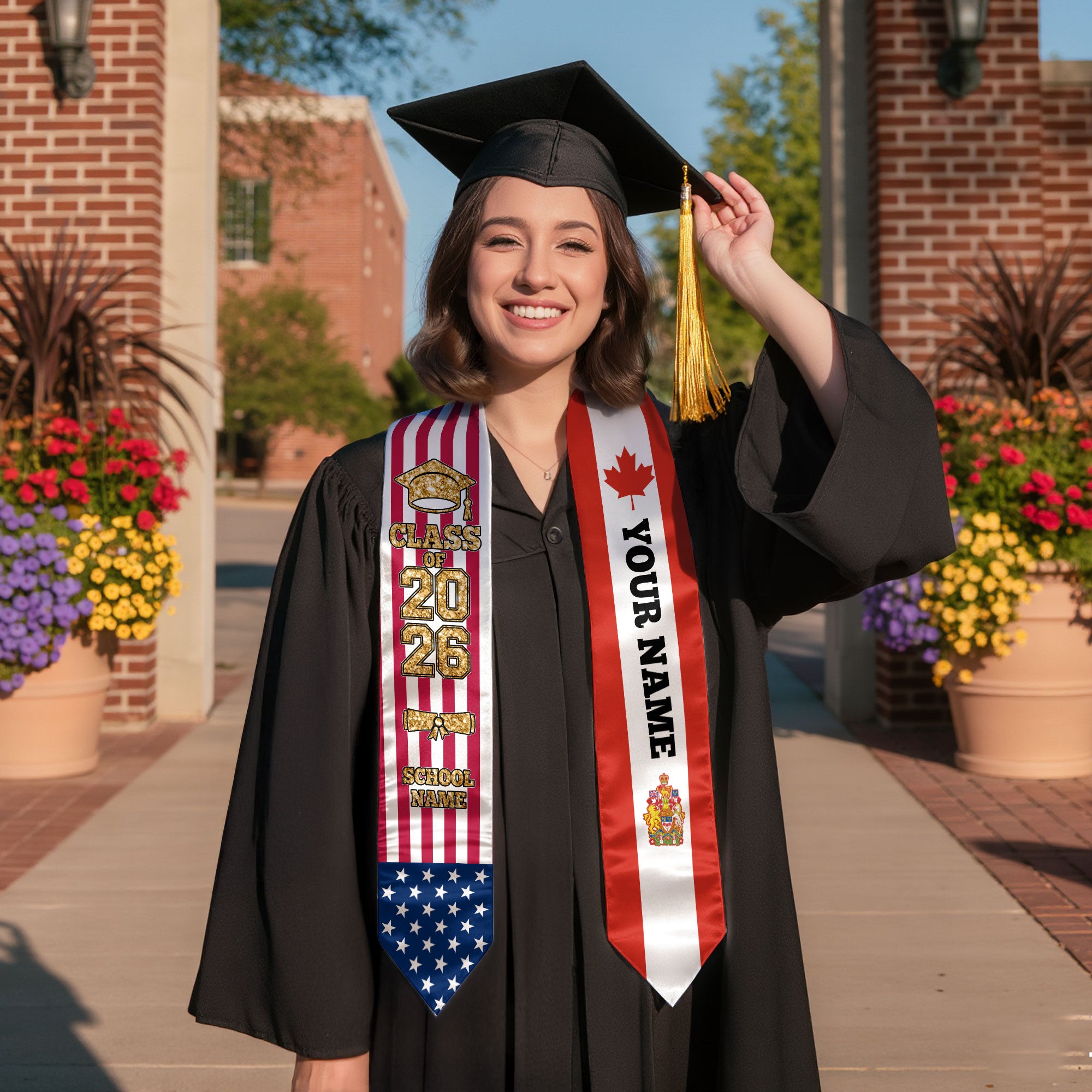 Customized Canada Graduation Stole with Canadian Flag Accent, Graduation Sash 2026, Class of 2026