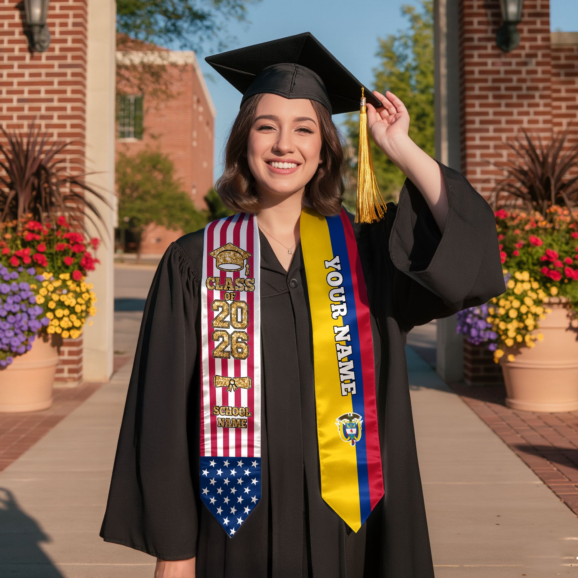 Customized Colombia Graduation Stole Featuring Colombian Flag Accent, Graduation Sash 2026, Class of 2026