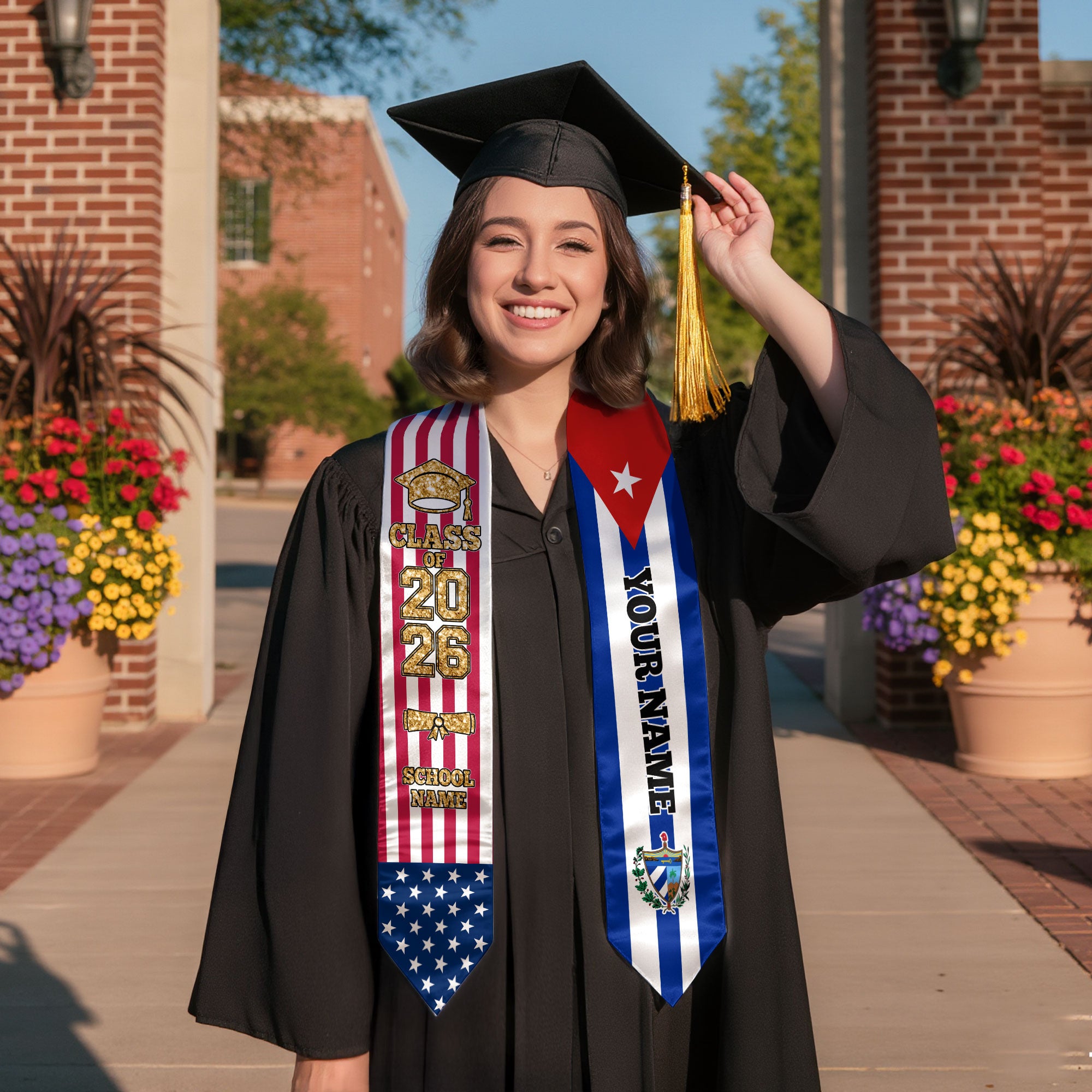 Customized Cuba Graduation Stole with Cuban Flag Highlight, Graduation Sash 2026, Class of 2026