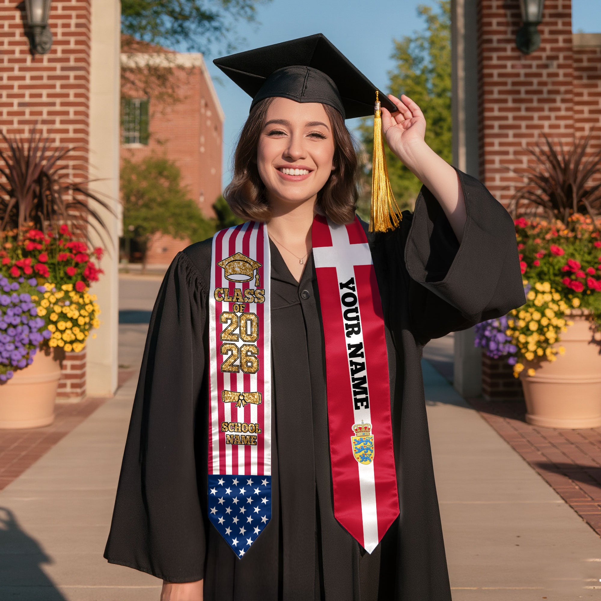 Customized Denmark Graduation Stole Featuring Danish Flag Design, Graduation Sash 2026, Class of 2026