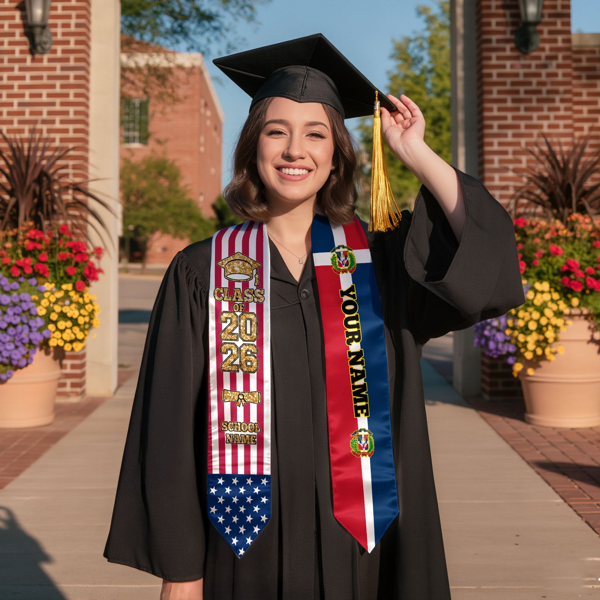 Customized Dominican Republic Graduation Stole with National Flag Accent, Graduation Sash 2026