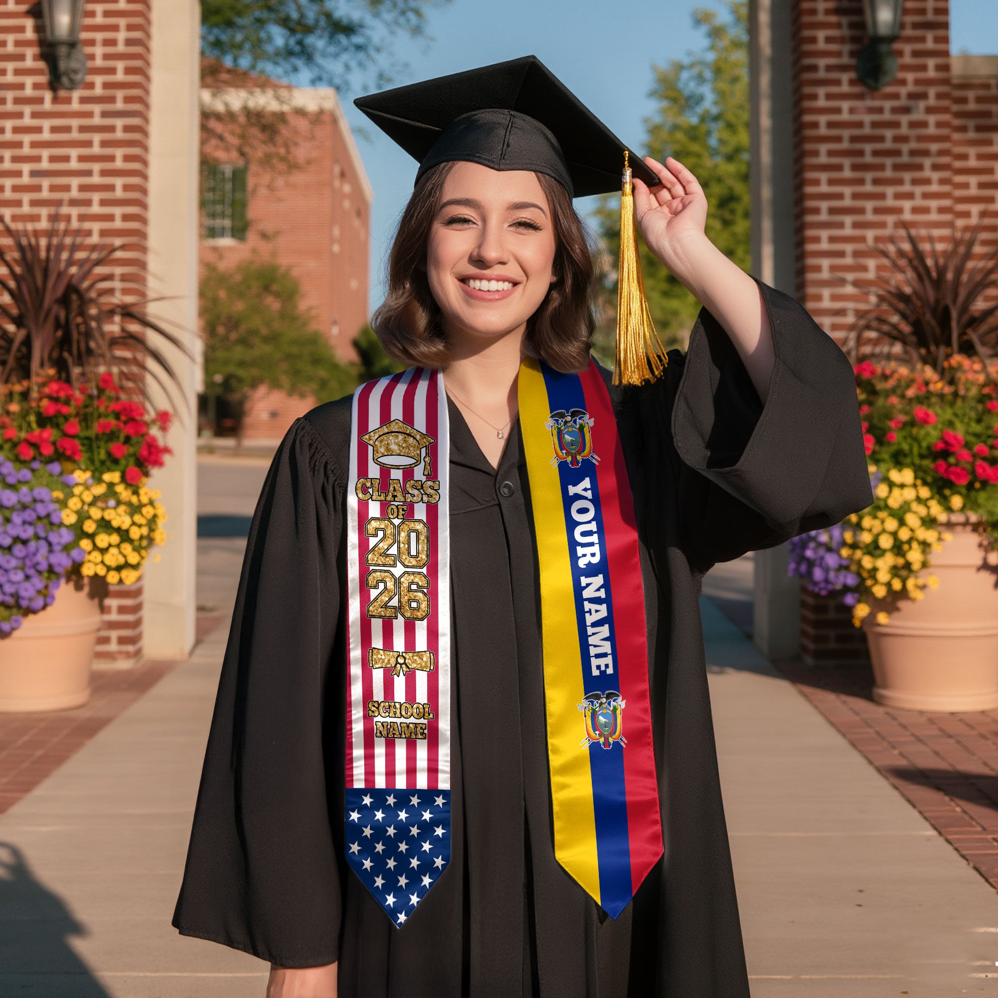 Customized Ecuador Graduation Stole with Ecuadorian Flag Detail, Graduation Sash 2026, Class of 2026