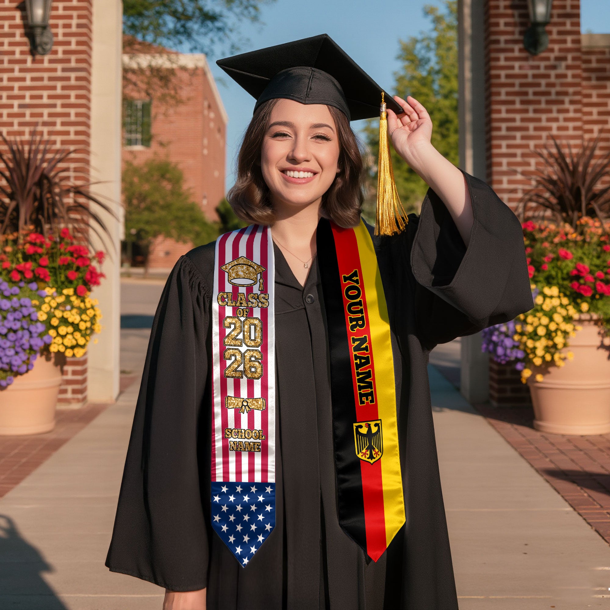 Customized Germany Graduation Stole with German Flag Accent, Graduation Sash 2026, Class of 2026