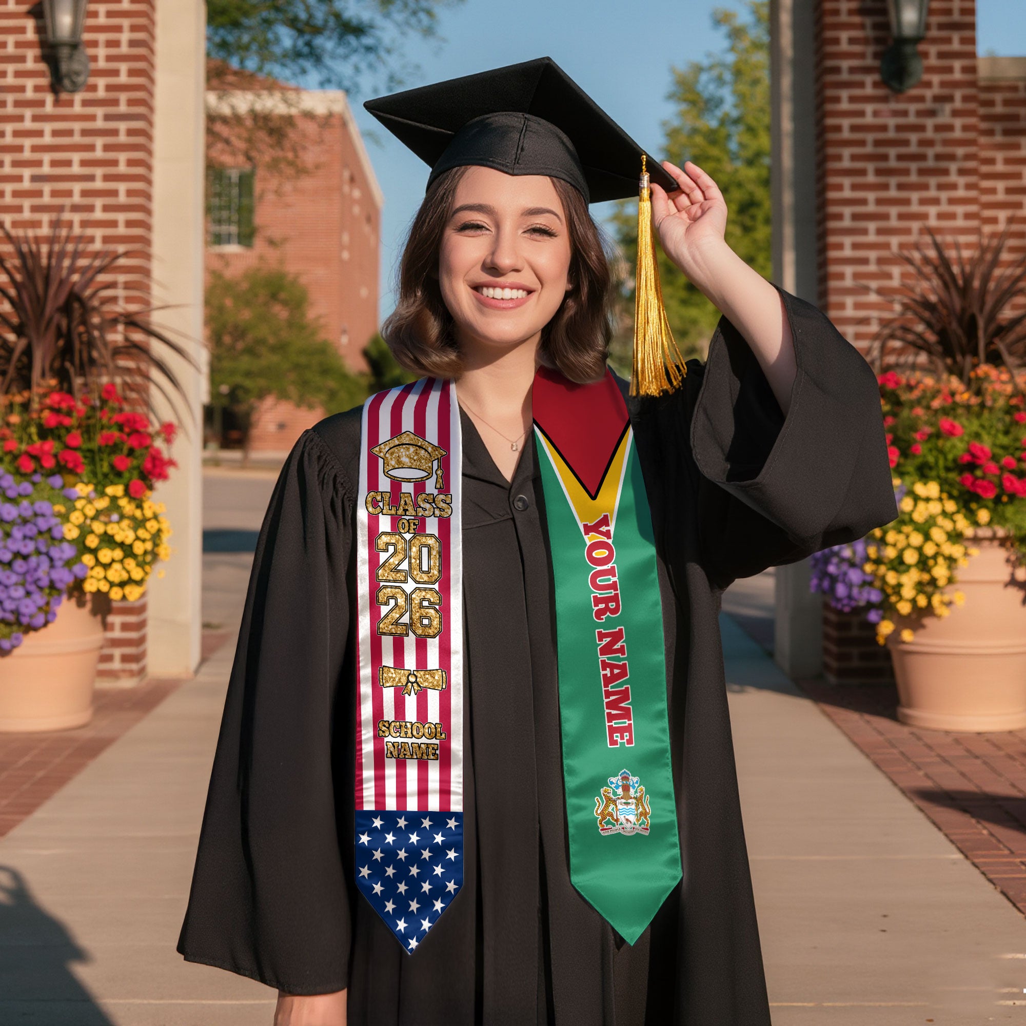 Customized Guyana Graduation Stole Featuring National Flag Accent, Graduation Sash 2026, Class of 2026