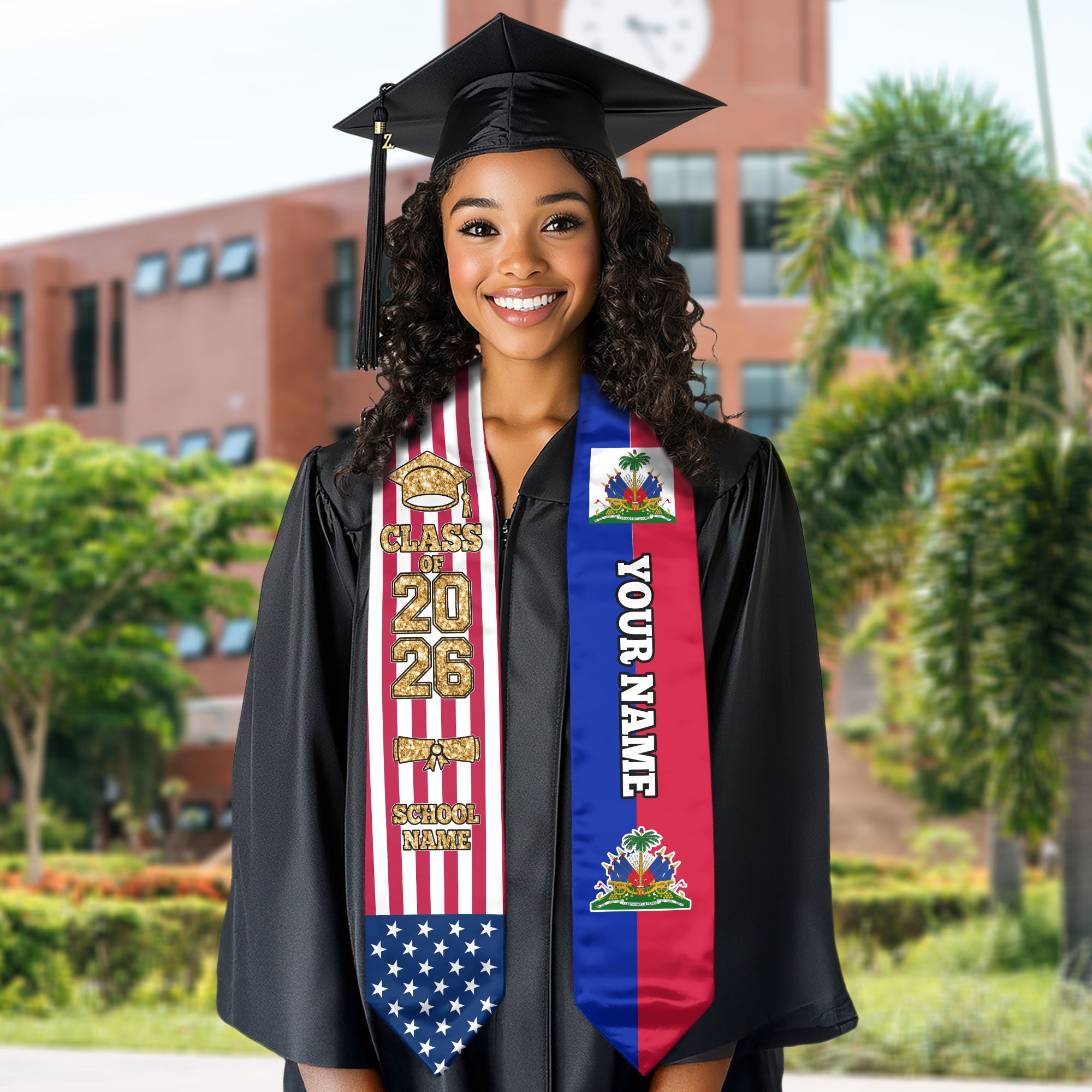 Customized Haiti Graduation Stole with Haitian Flag Feature, Graduation Sash 2026, Class of 2026
