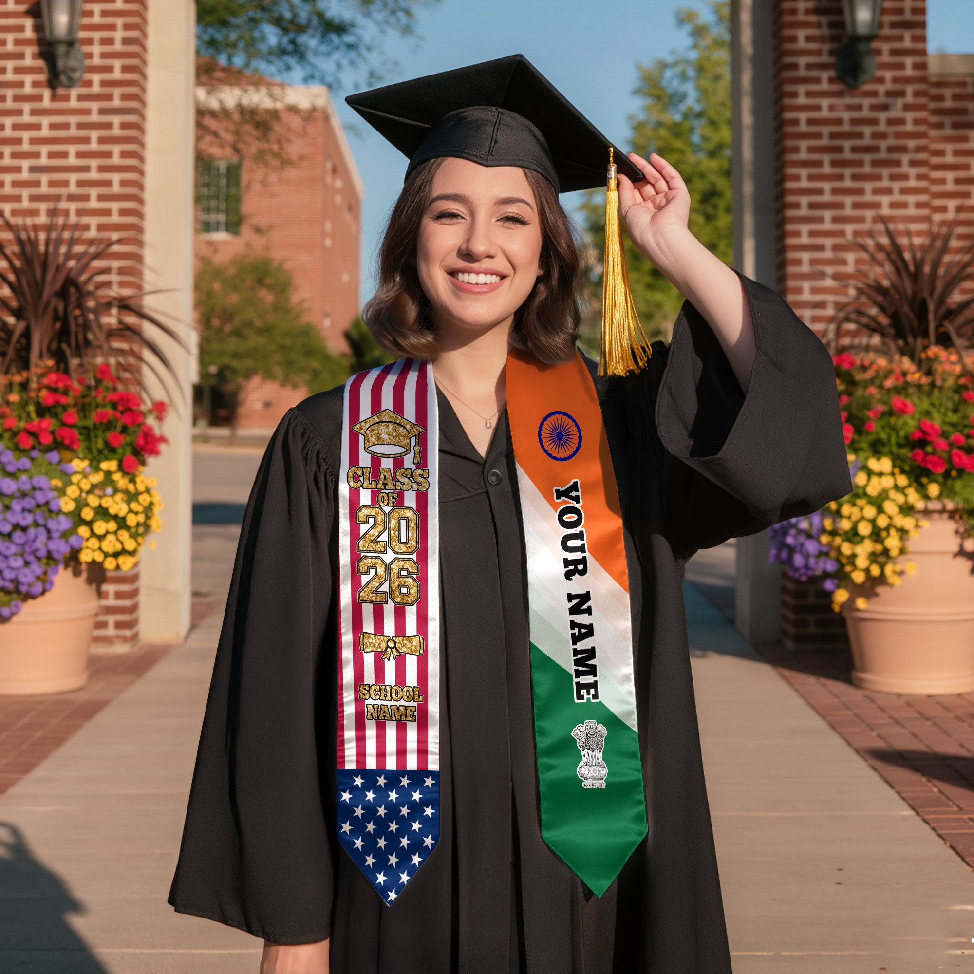 Customized India Graduation Stole Featuring Indian Flag Colors, Graduation Sash 2026, Class of 2026
