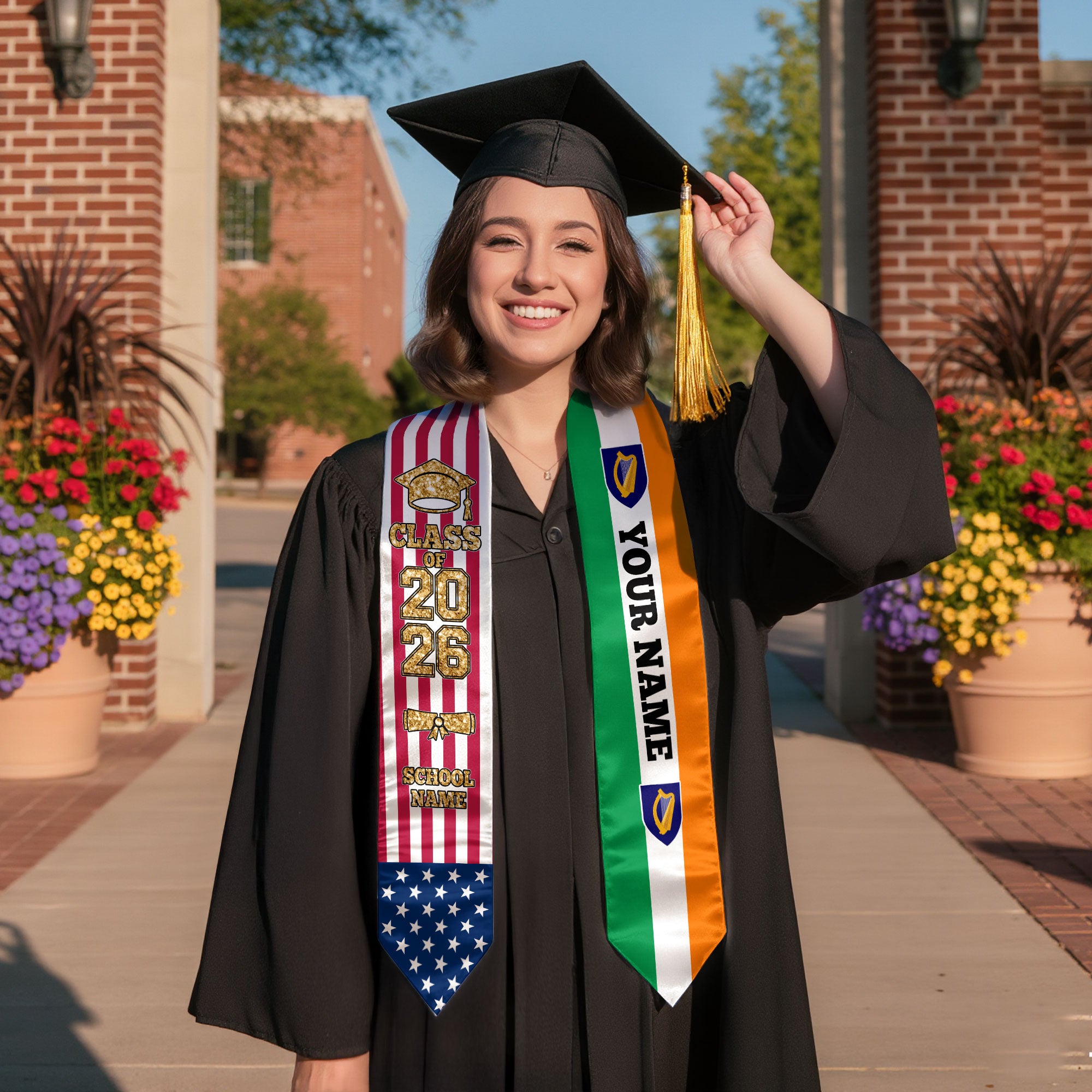 Customized Ireland Graduation Stole with Irish Flag Detail, Graduation Sash 2026, Class of 2026